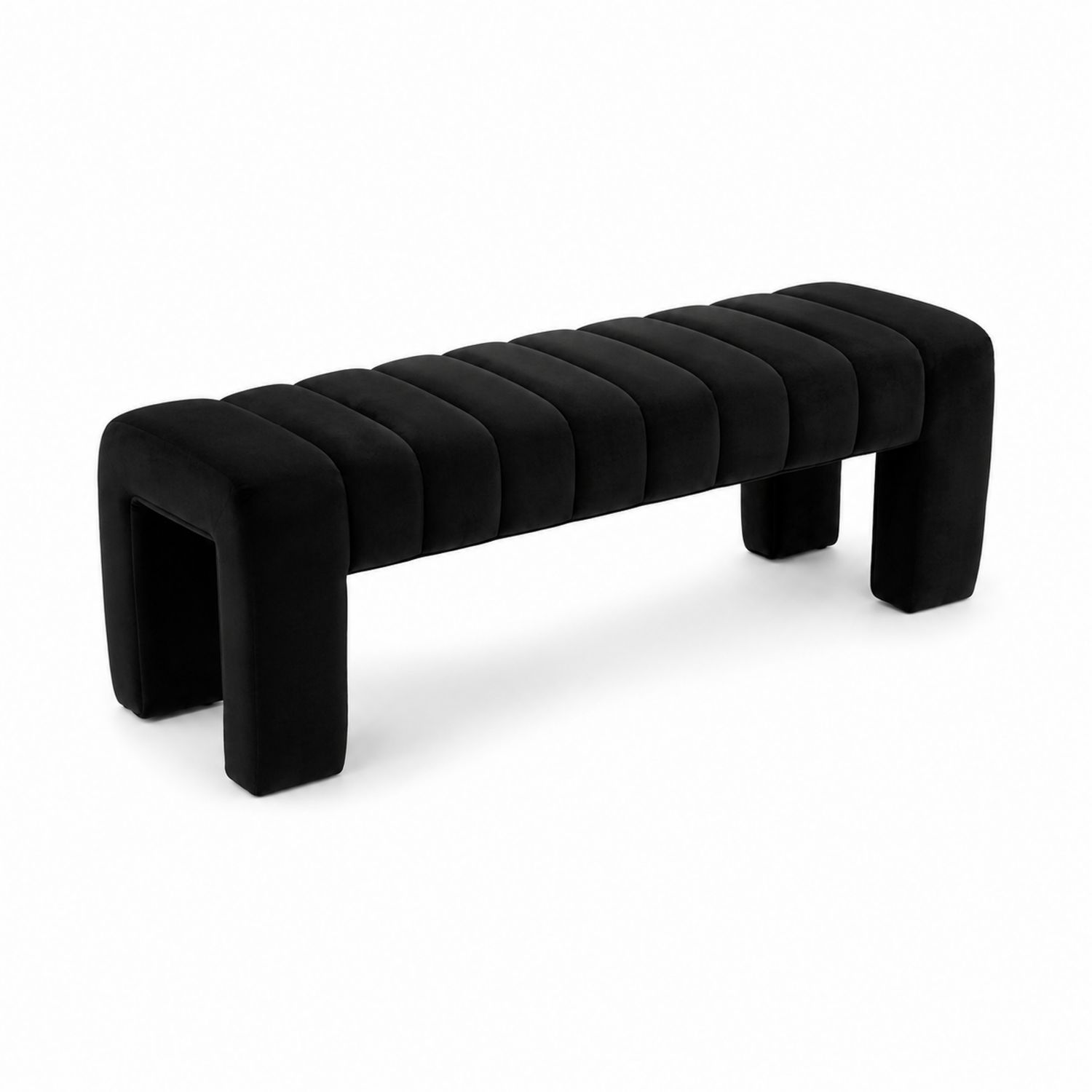 Panca in Velluto Nero con Struttura in Legno