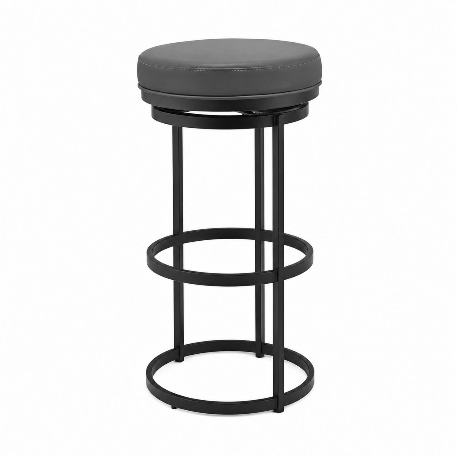 Sgabello da Bar in Metallo e Pelle Sintetica, Grigio, Altezza 75 cm