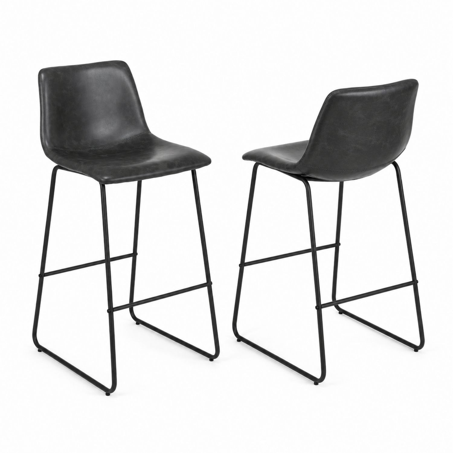 Set di 2 sgabelli da bar in similpelle nera con struttura in metallo