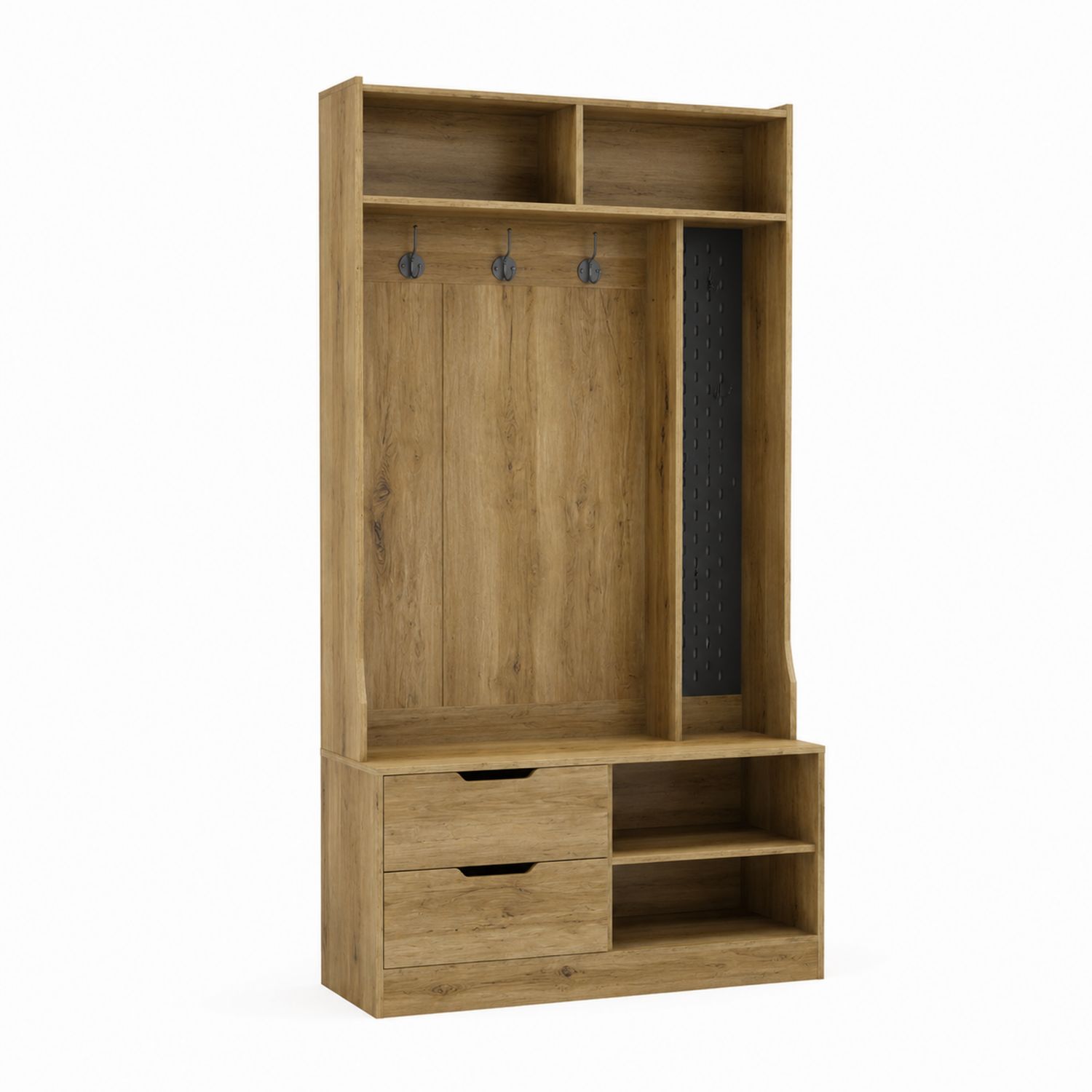 Guardaroba da Ingresso in Legno di Rovere con Ganci e Cassetti