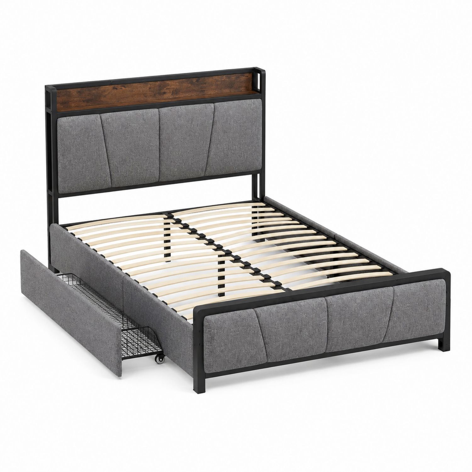 Letto matrimoniale in metallo e poliestere con cassetti 160x200 cm