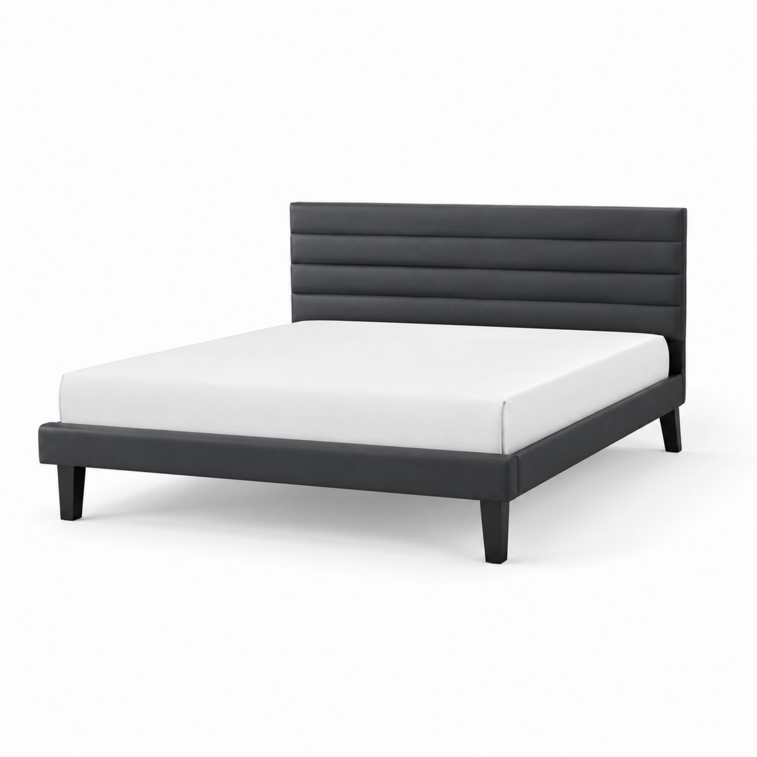 Letto matrimoniale in legno e pelle sintetica nero 200x160 cm