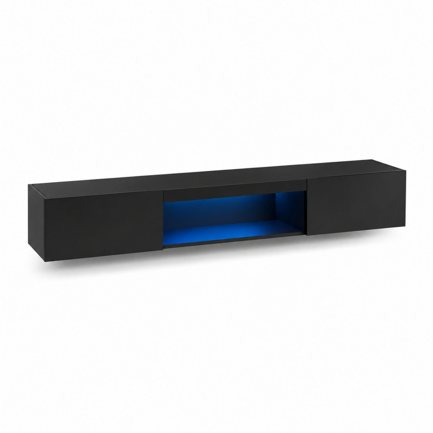 Mobile TV sospeso in MDF nero con LED blu