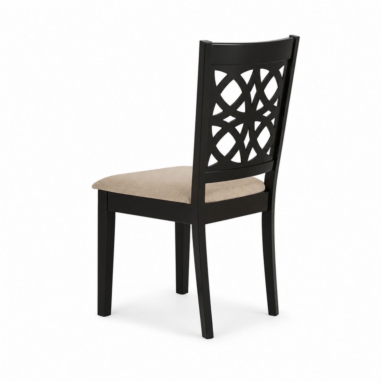 Sedia da pranzo in legno con schienale intagliato e seduta in poliestere beige