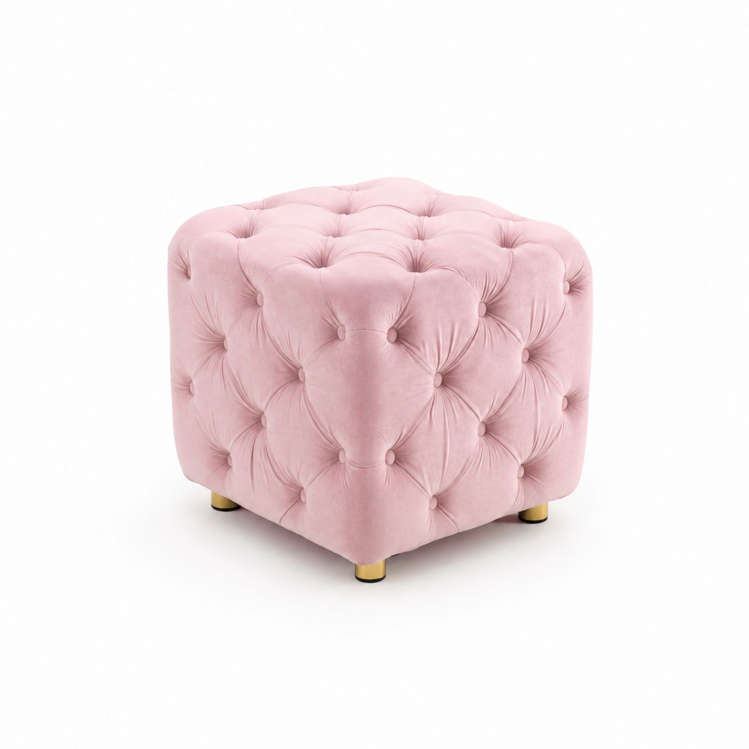 Pouf Quadrato in Velluto Rosa con Metallo 40x40x40 cm
