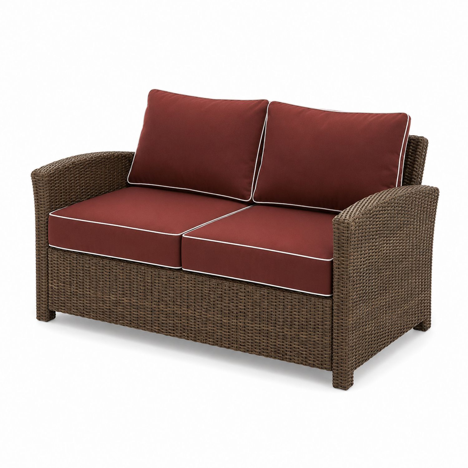 Divano da esterno in rattan con cuscini in poliestere rosso