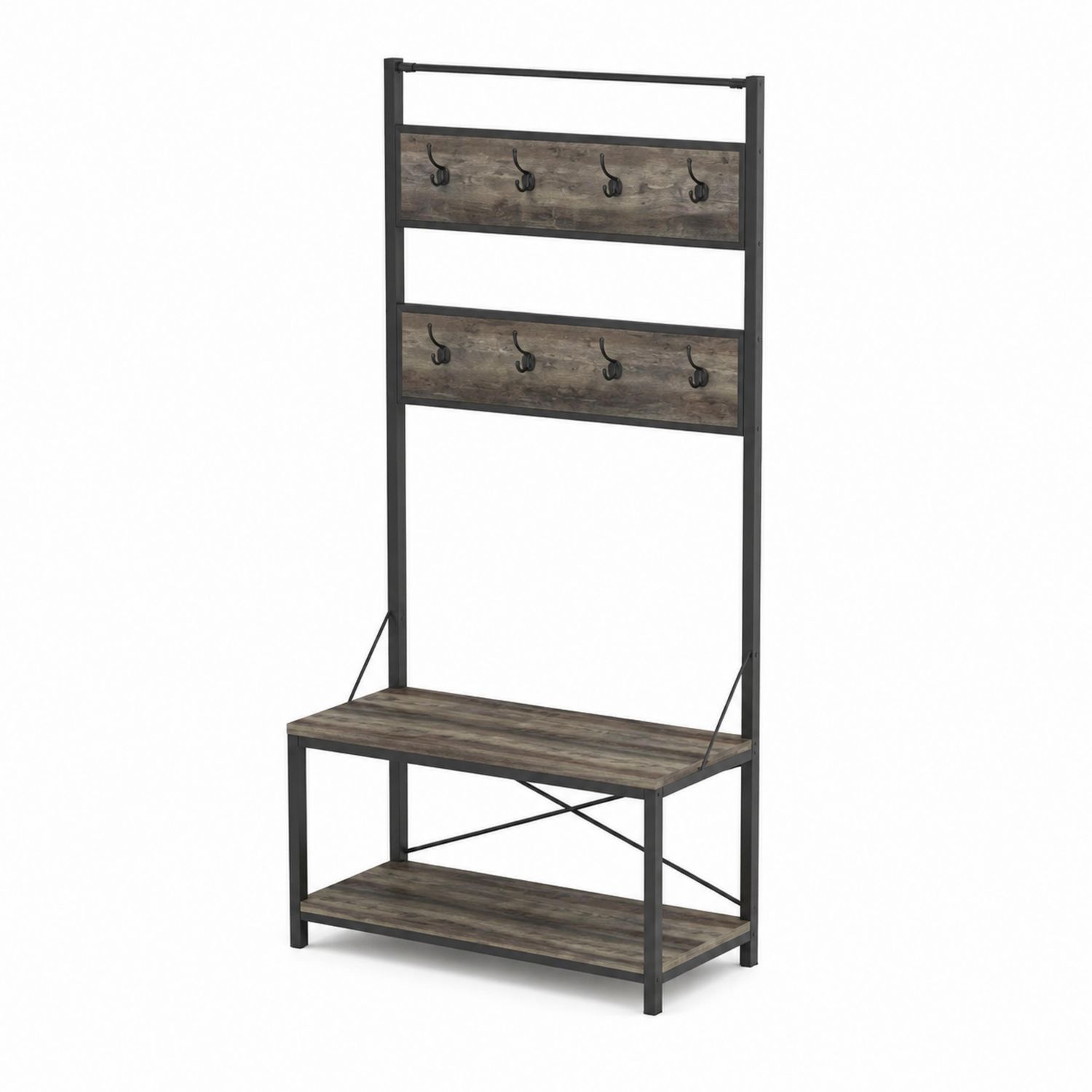 Appendiabiti in Metallo e Legno MDF con Panca 185x80x40 cm Marrone