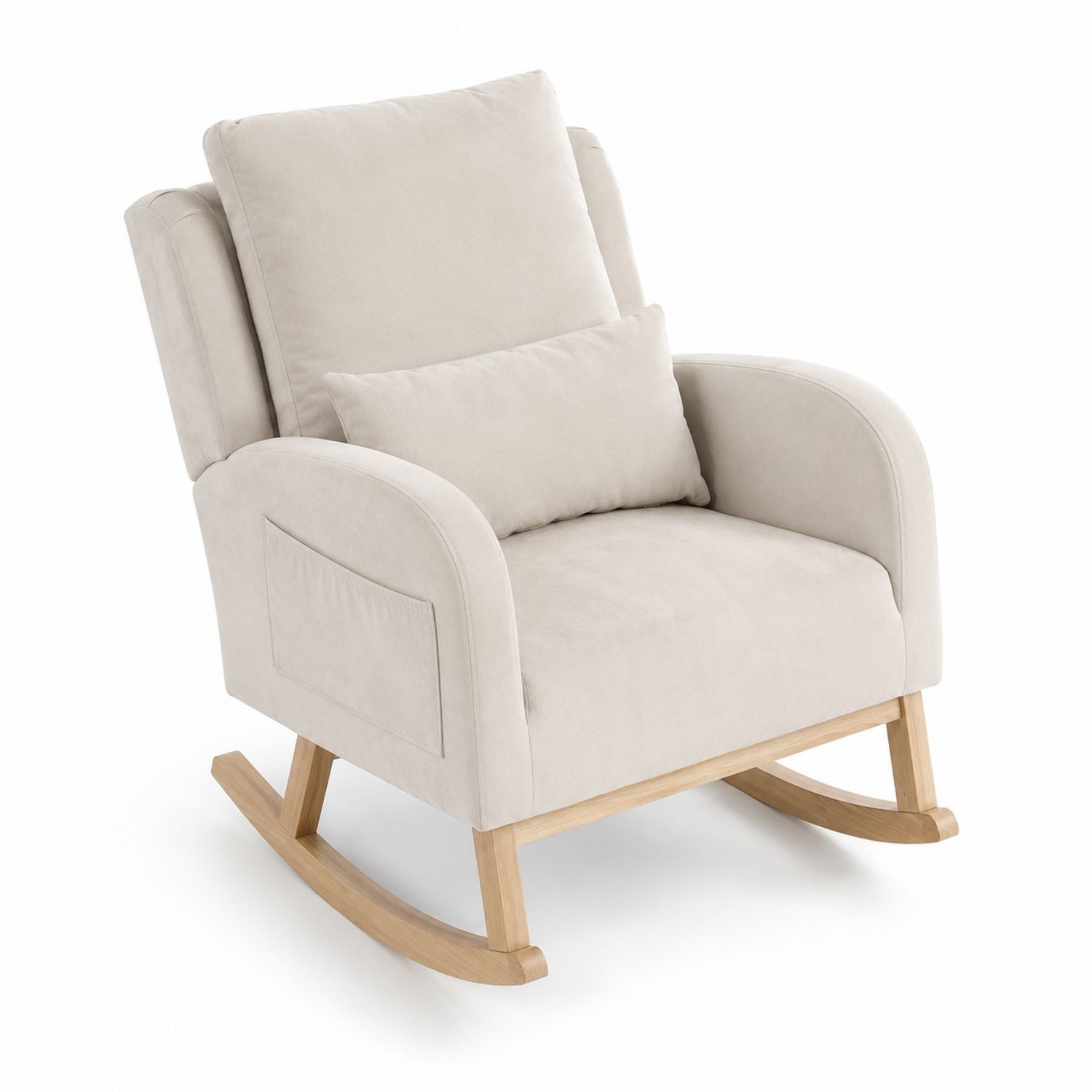 Sedia a dondolo in tessuto poliestere Beige con base in legno