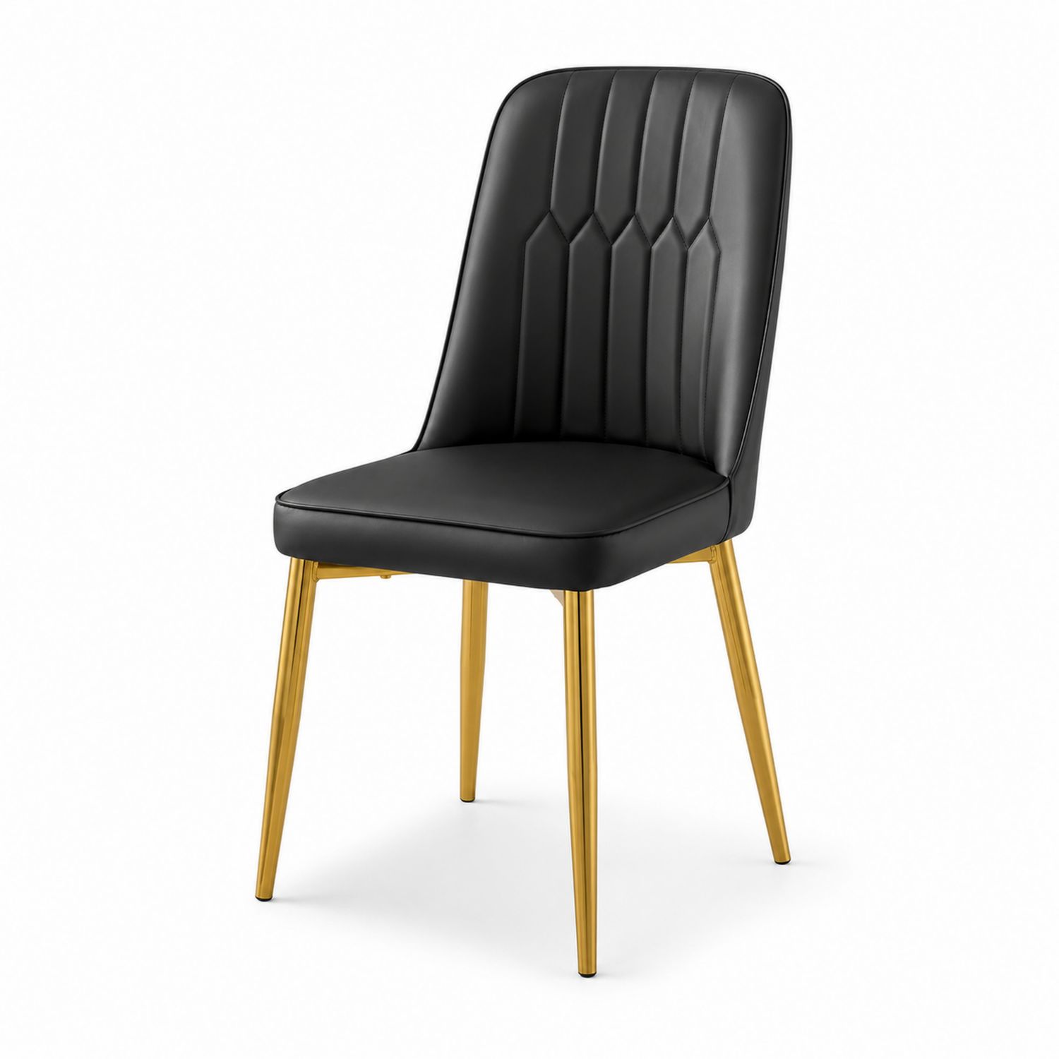 Sedia in pelle sintetica nera con gambe in acciaio dorato