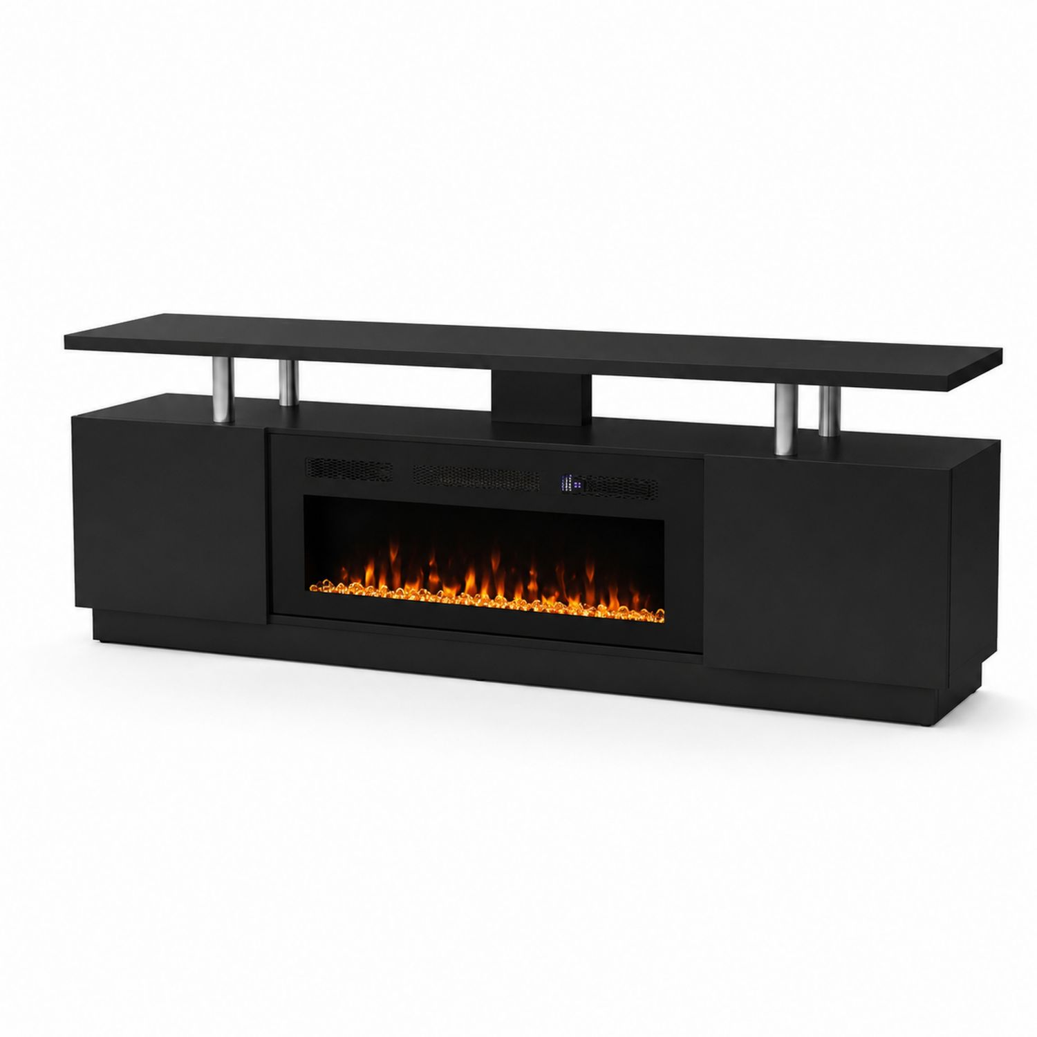 Mobile TV con Camino Elettrico Integrato in MDF e Acciaio Nero 180 cm