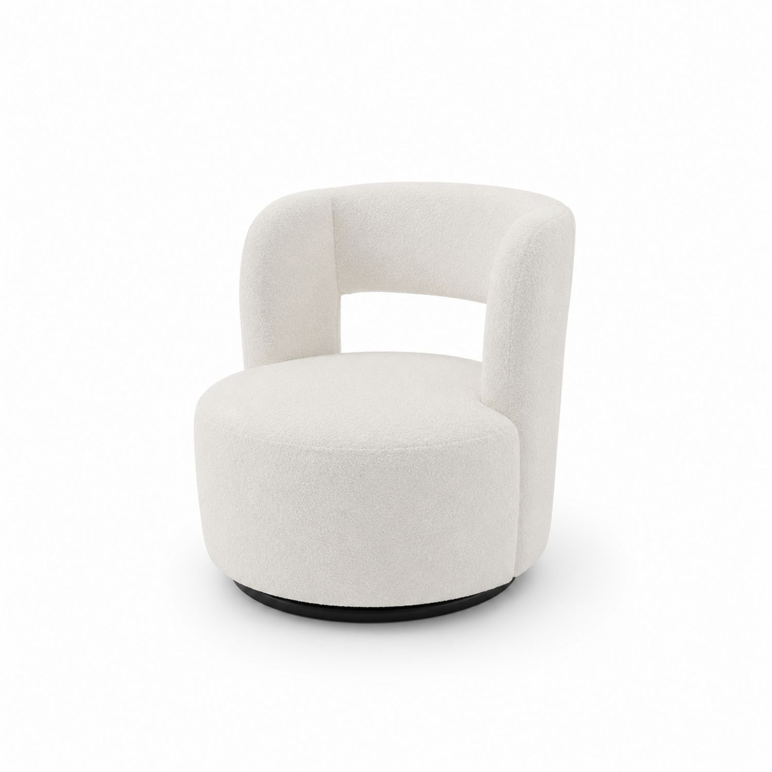 Sedia girevole in legno e tessuto bouclé Bianco