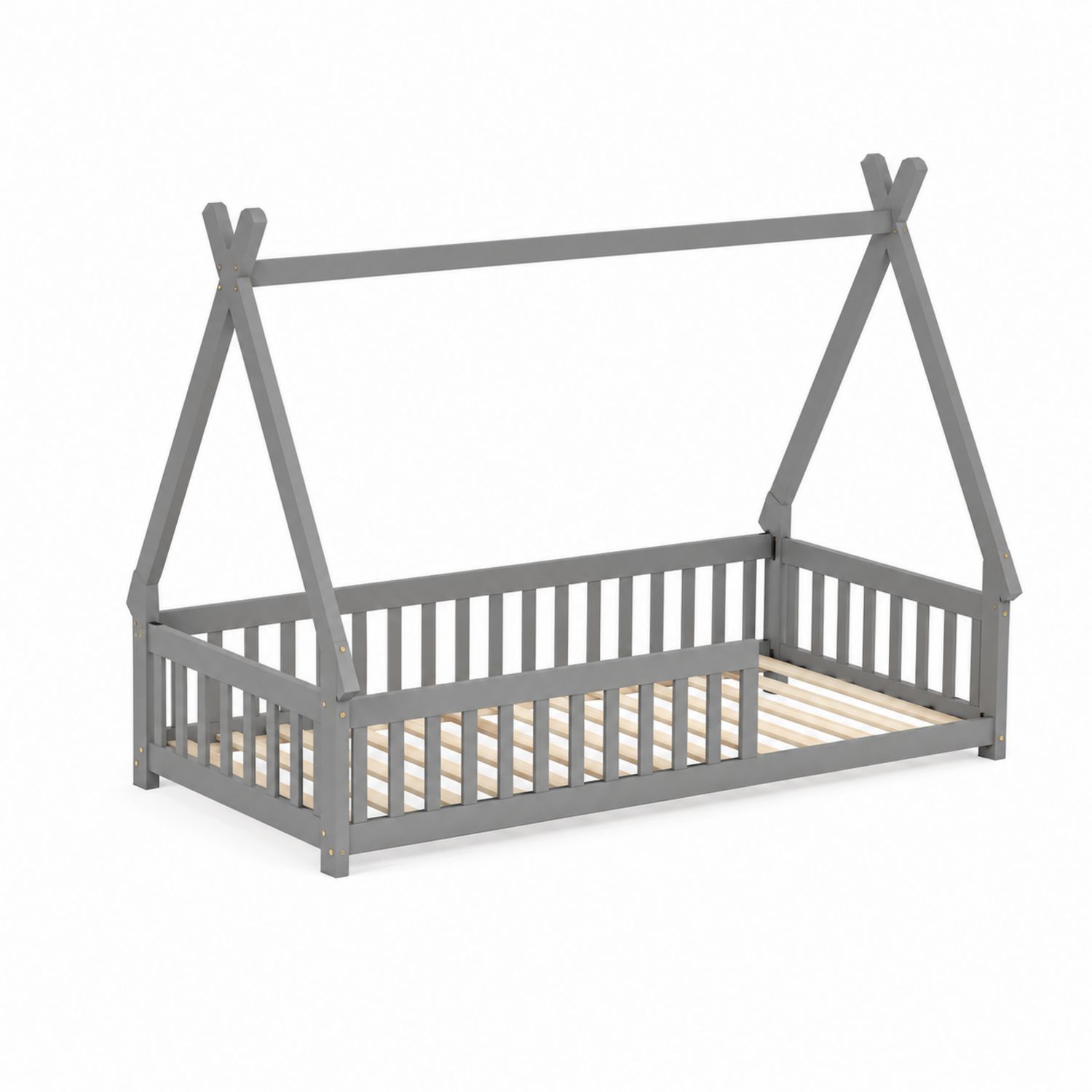 Letto singolo per bambini in legno di pino grigio 200x90 cm