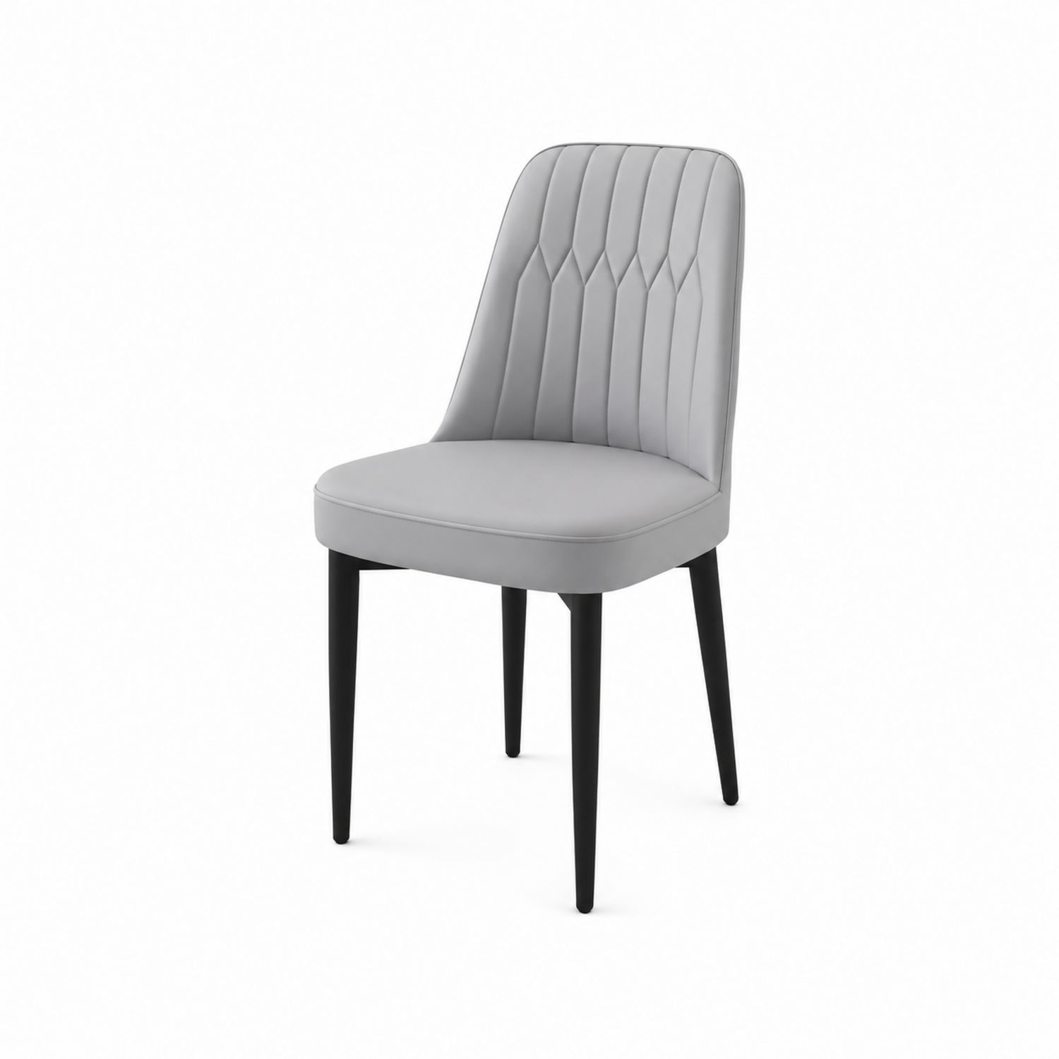 Sedia da pranzo in pelle sintetica grigia con gambe in metallo nero