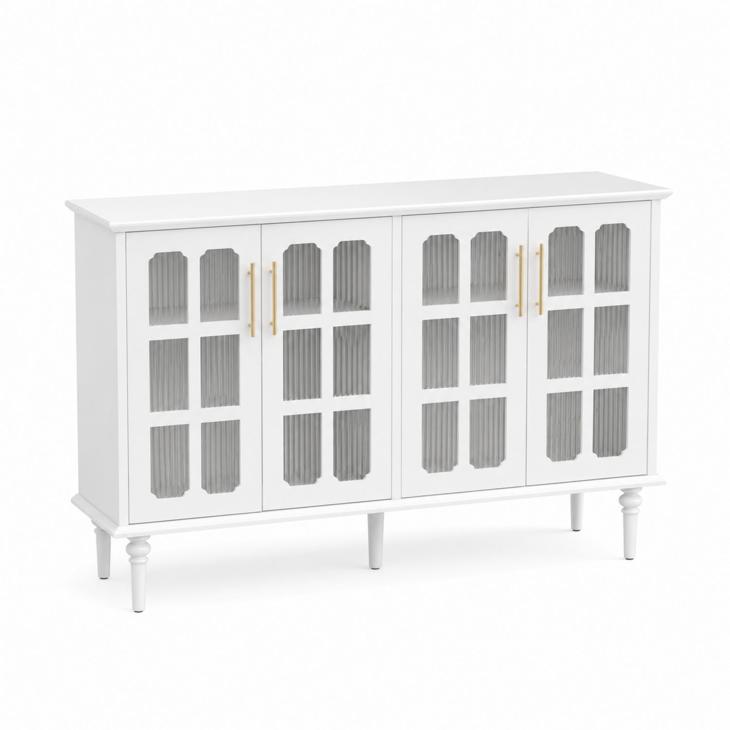 Credenza rettangolare 4 ante in legno e vetro temperato bianco