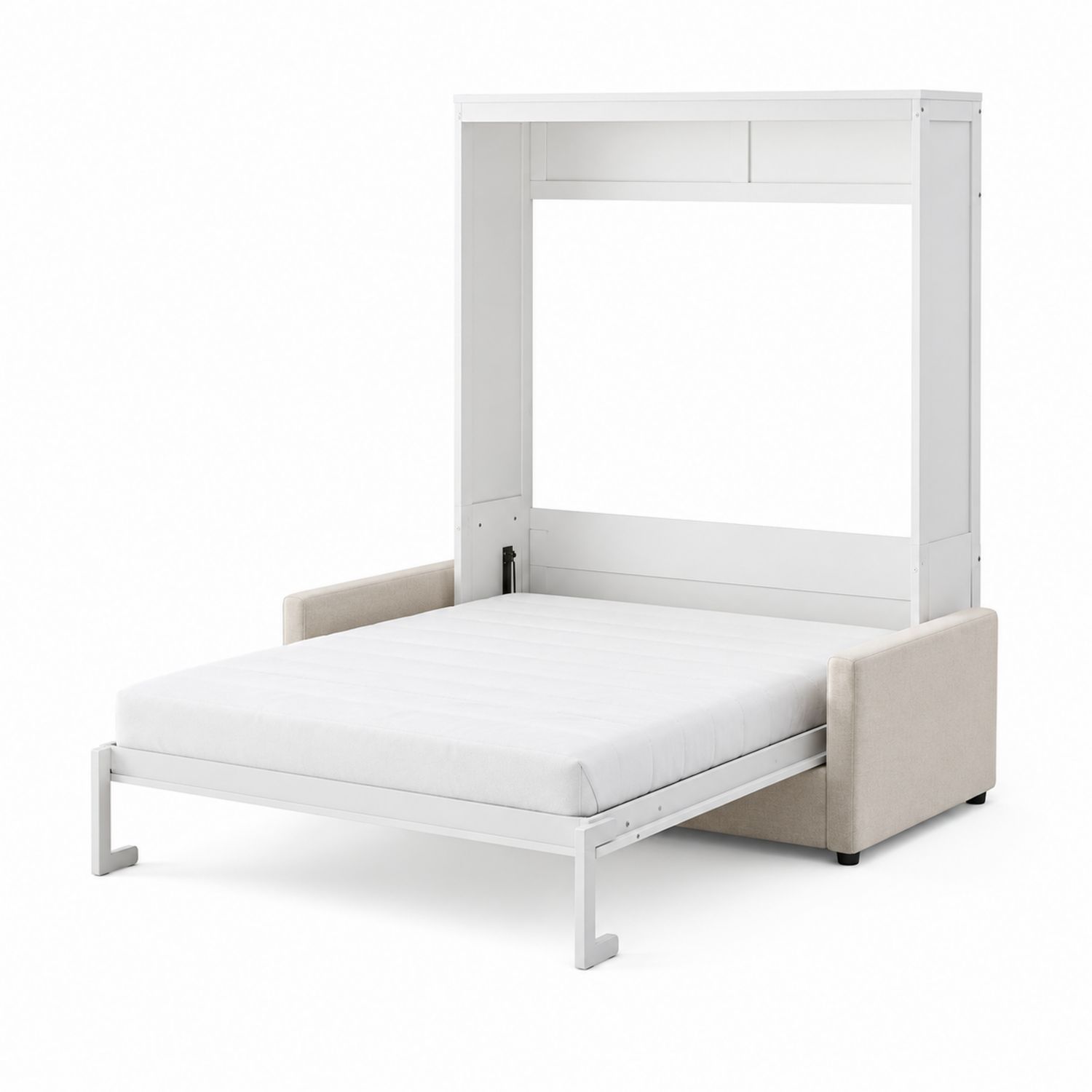 Letto a scomparsa in metallo e tessuto bianco e beige
