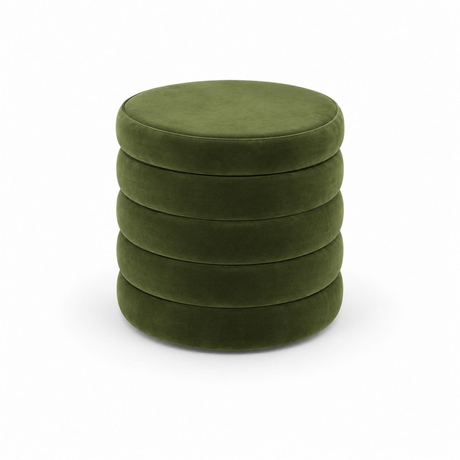 Pouf Rotondo in Tessuto di Velluto Verde
