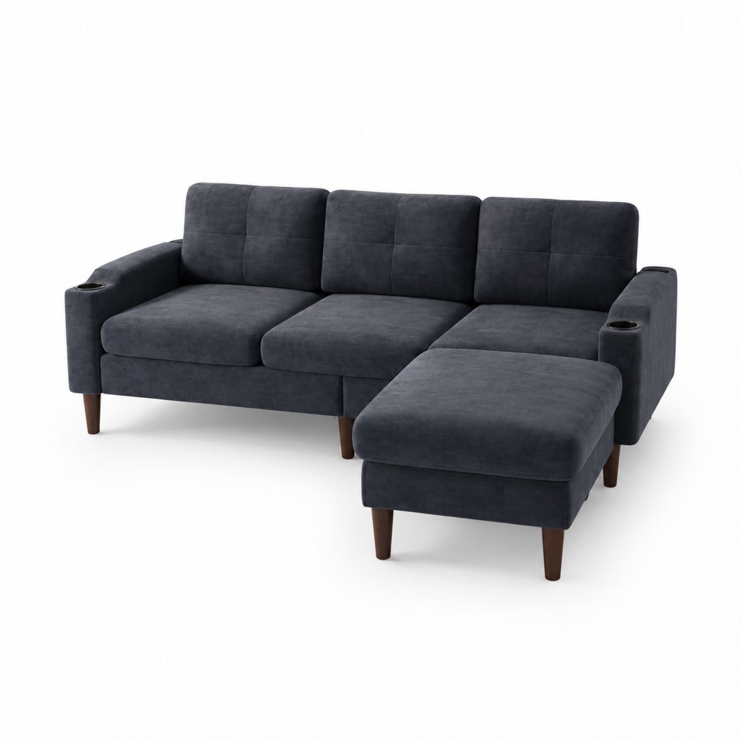 Divano angolare a L in tessuto poliestere antracite con chaise longue