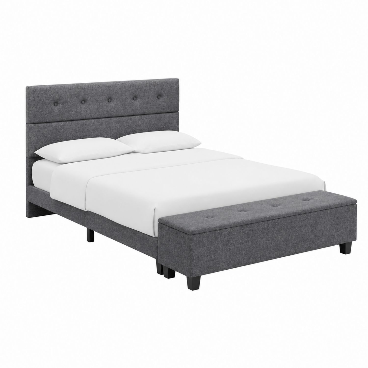 Letto matrimoniale in tessuto grigio con panca