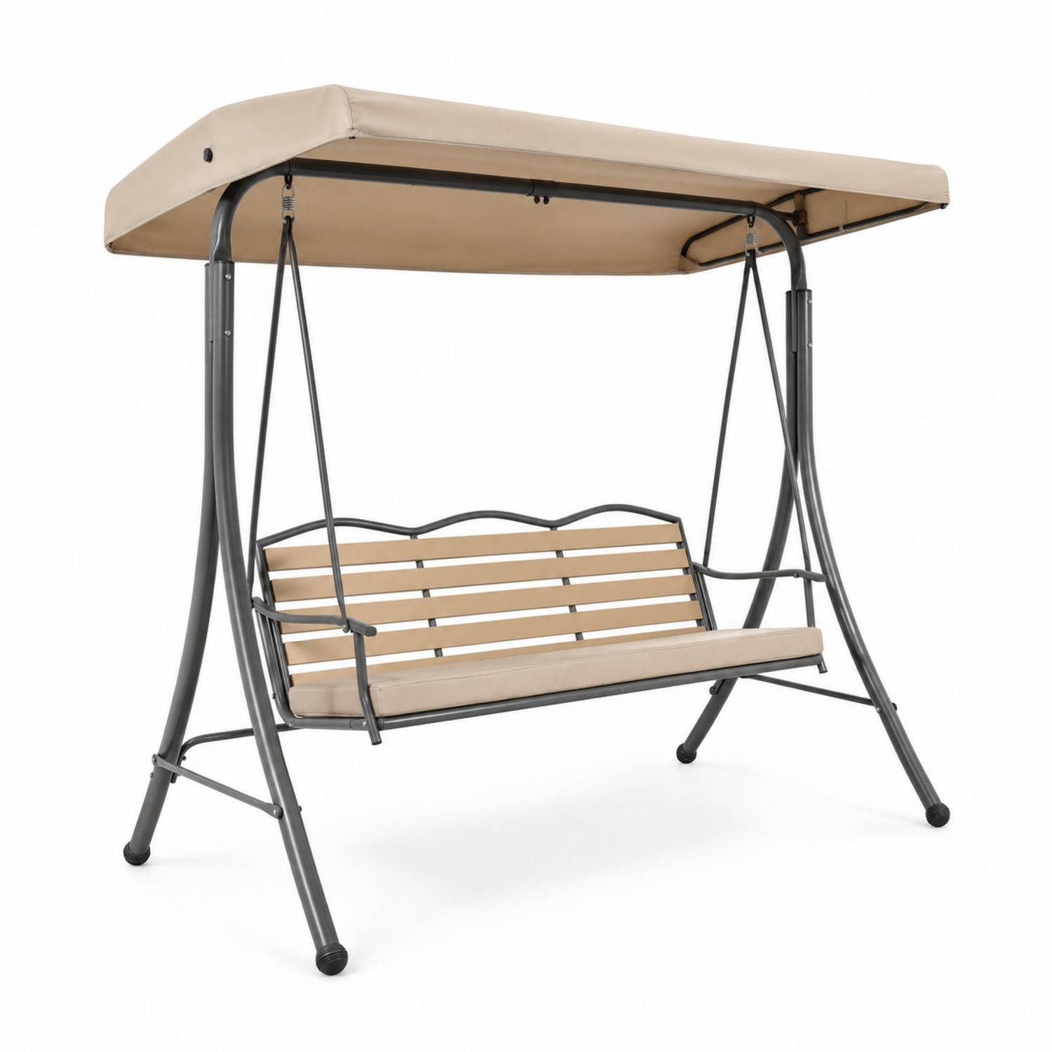 Altalena da Giardino in Acciaio e Poliestere Beige con Tettuccio