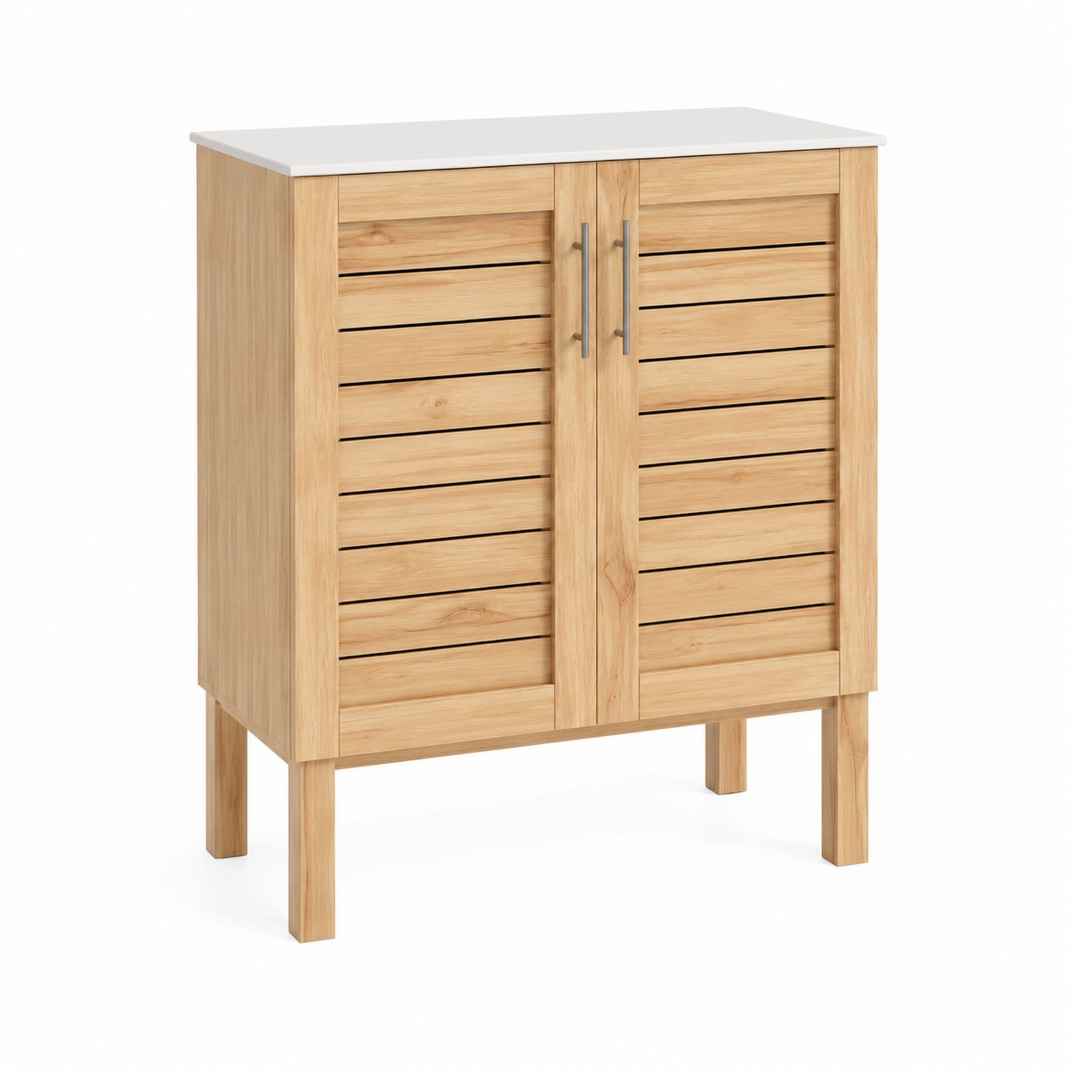 Credenza in legno di pino naturale con piano bianco 80x40x90 cm