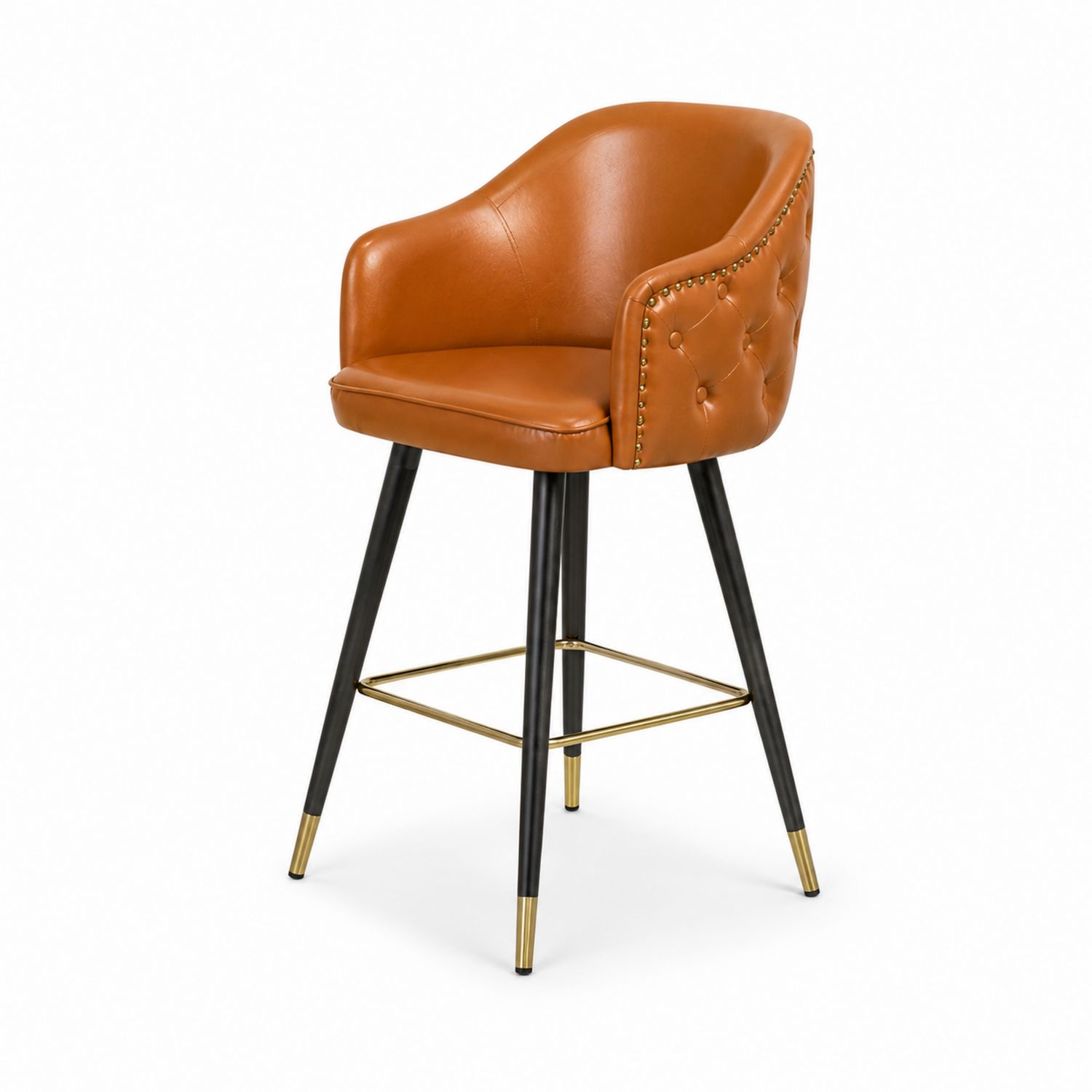 Sgabello da bar in pelle sintetica marrone con gambe in metallo