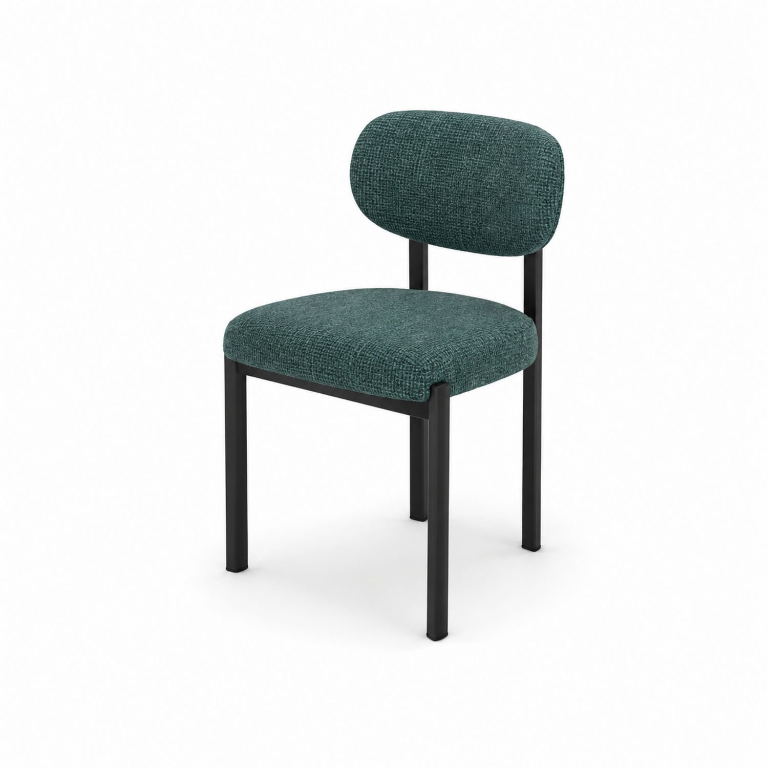 Sedia in tessuto bouclé verde con struttura in acciaio