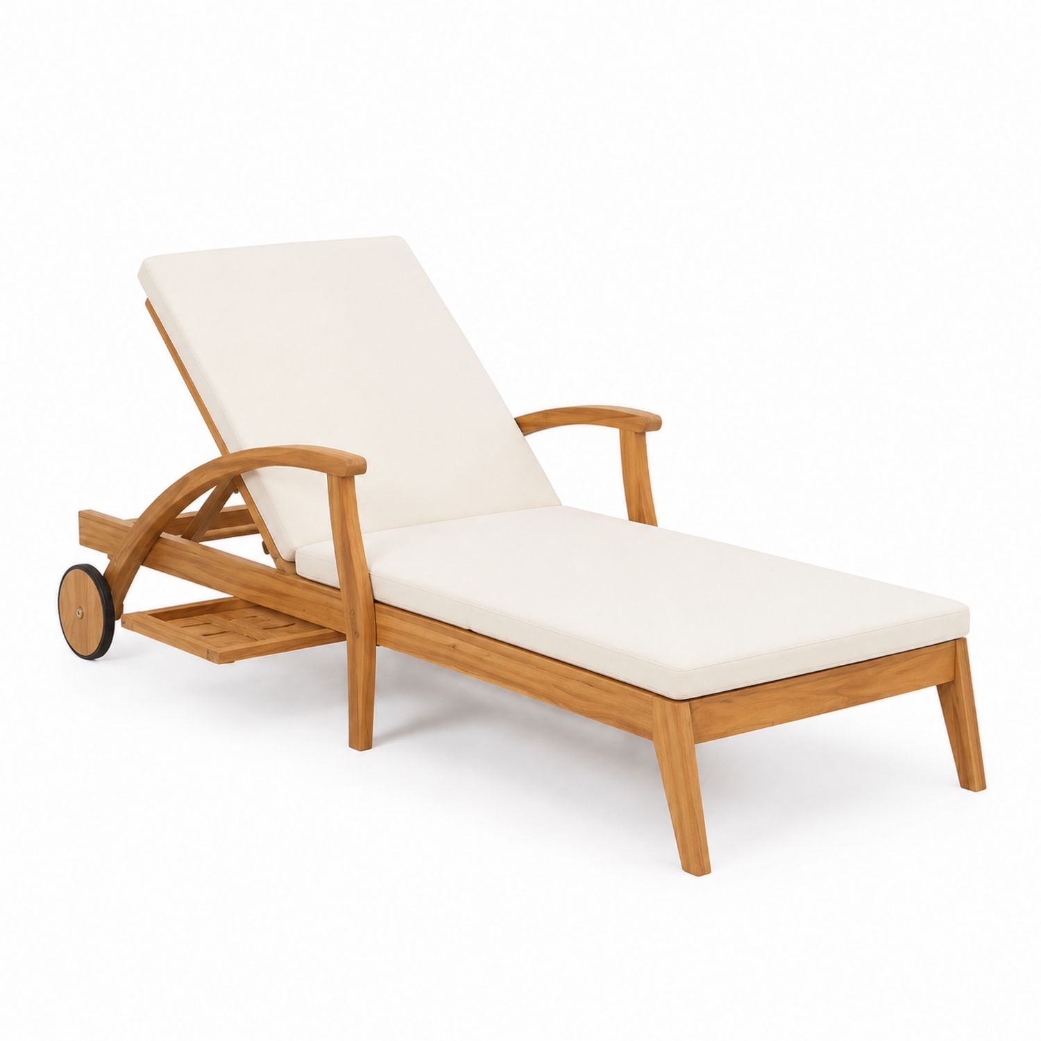 Lettino prendisole in teak e poliestere crema