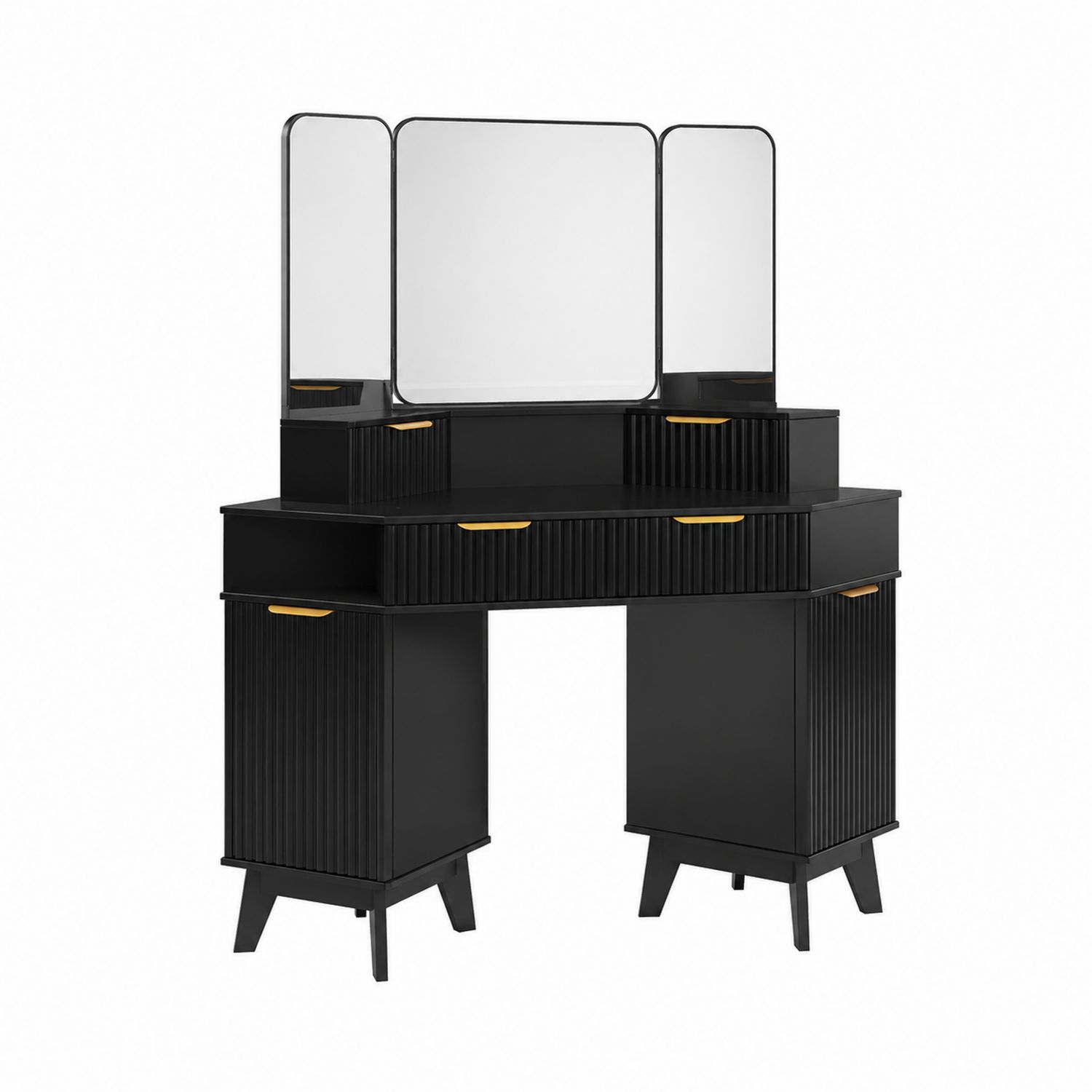 Toeletta con Specchio Trisettoriale in Legno con Cassetti