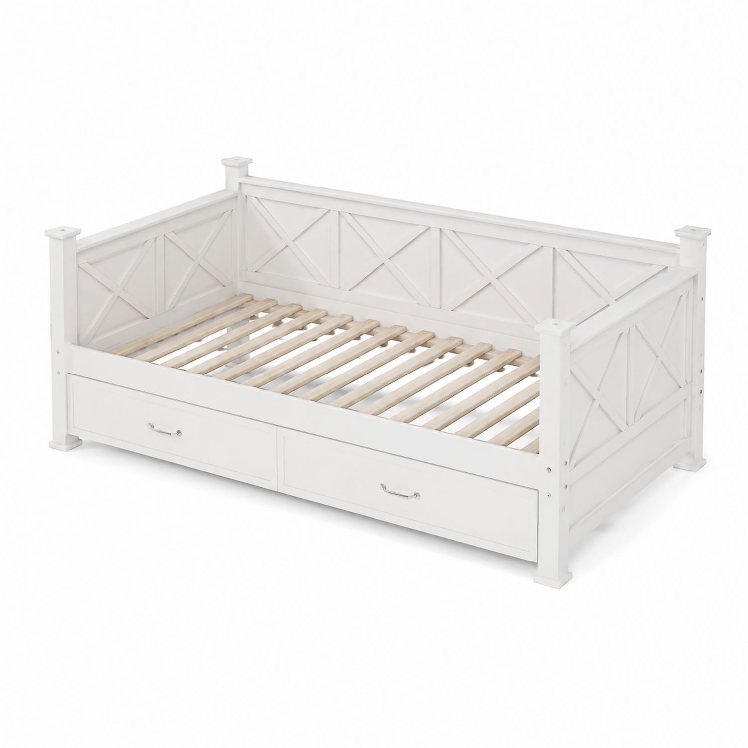 Letto da Giorno per Bambini con Cassetti in Legno Bianco