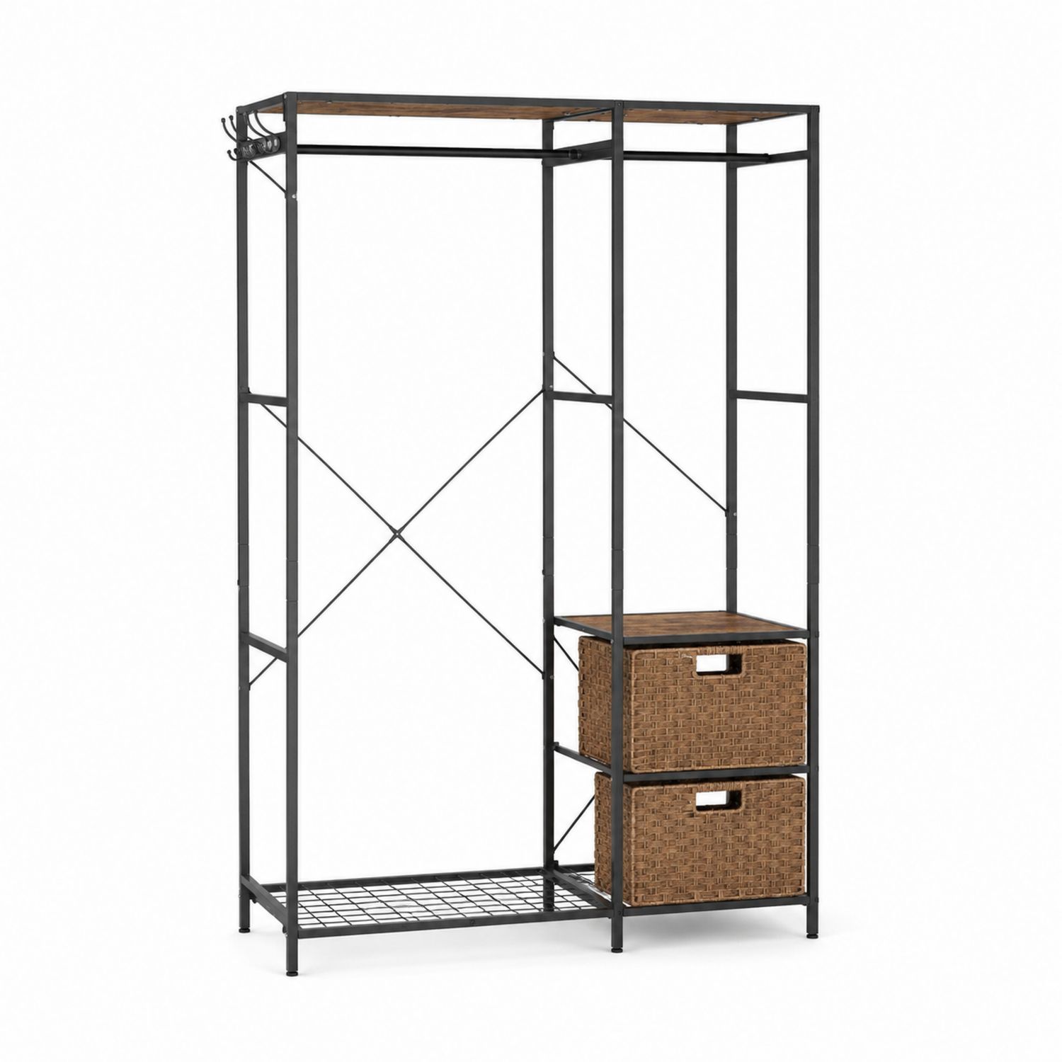 Appendiabiti Metallo con Cassetti in Rattan Sintetico 180x100x40 cm
