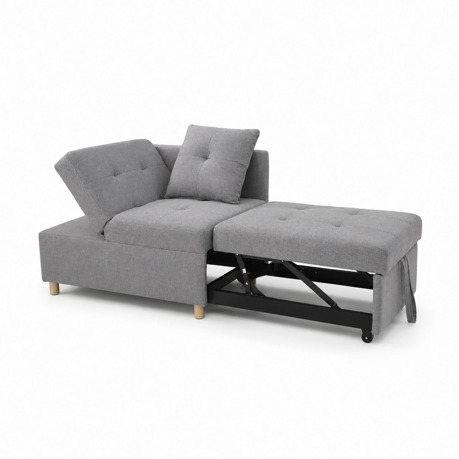 Divano Letto Convertibile in Tessuto Grigio con Cuscino