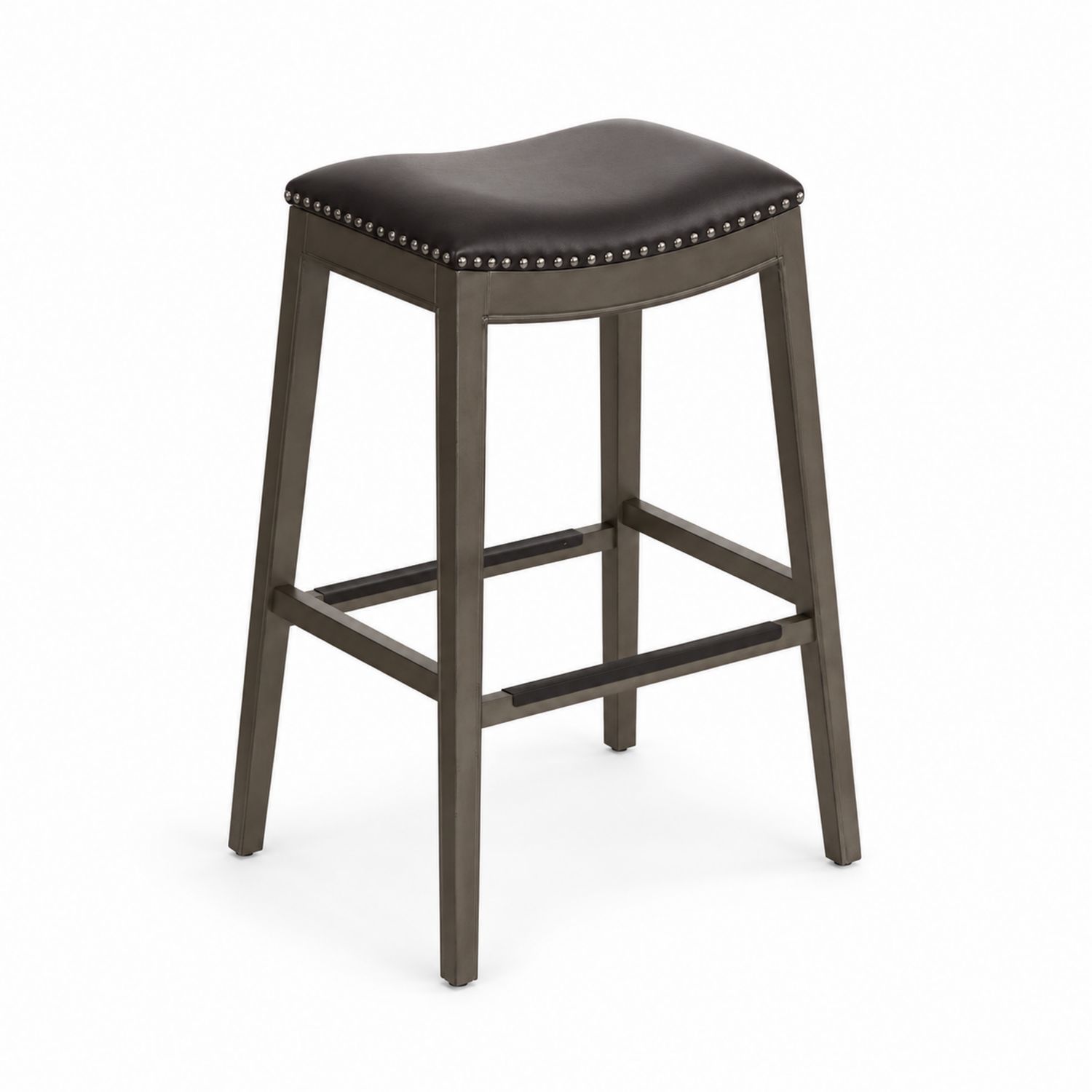 Sgabello in Metallo e Pelle Sintetica Nera 75 cm