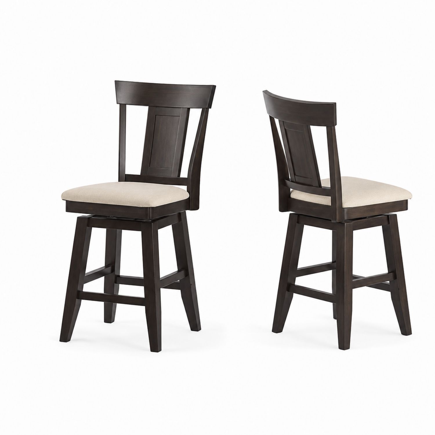 Set di sgabelli da bar in legno con seduta in tessuto, 2 pezzi, Marrone e Beige