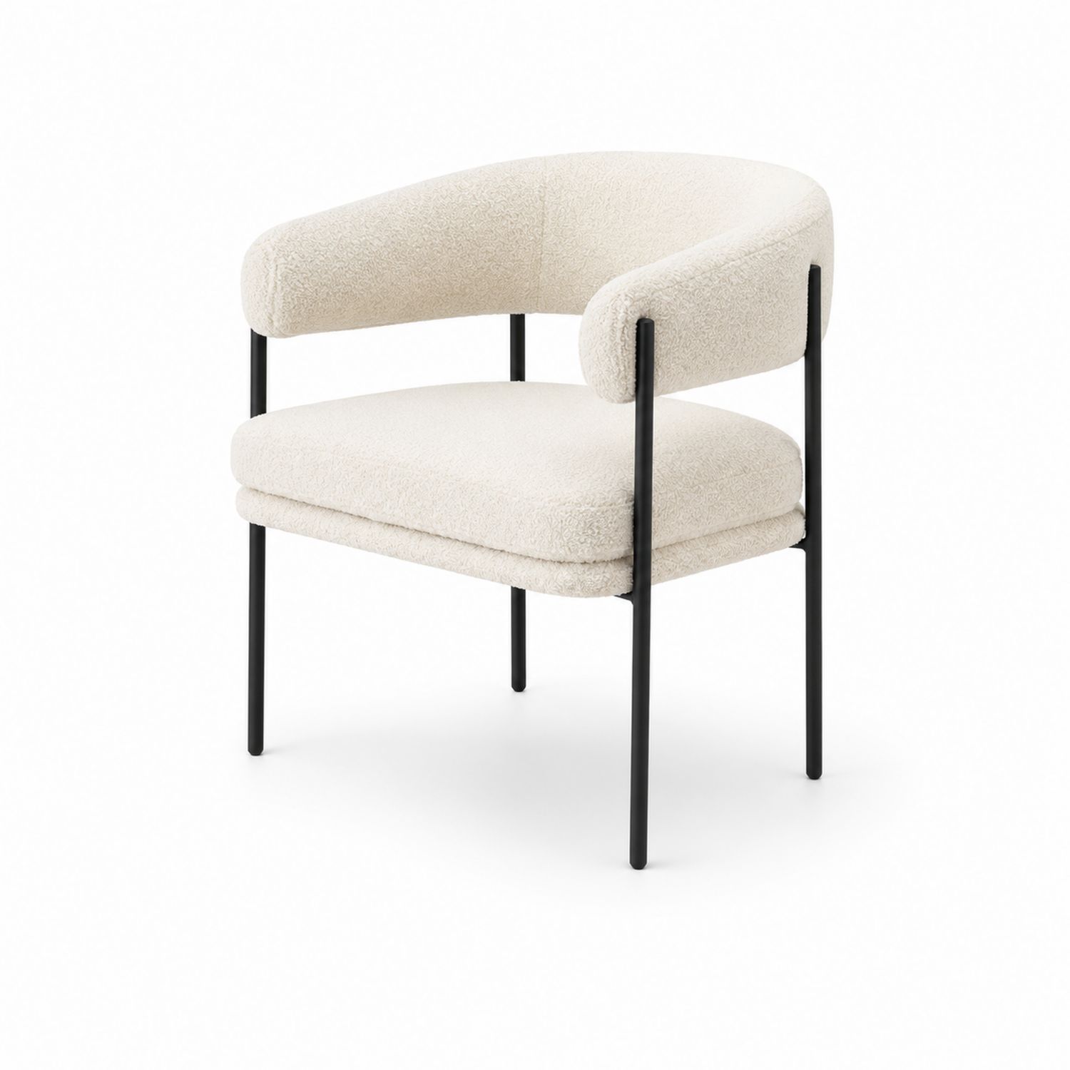 Sedia in bouclé con gambe in metallo nero
