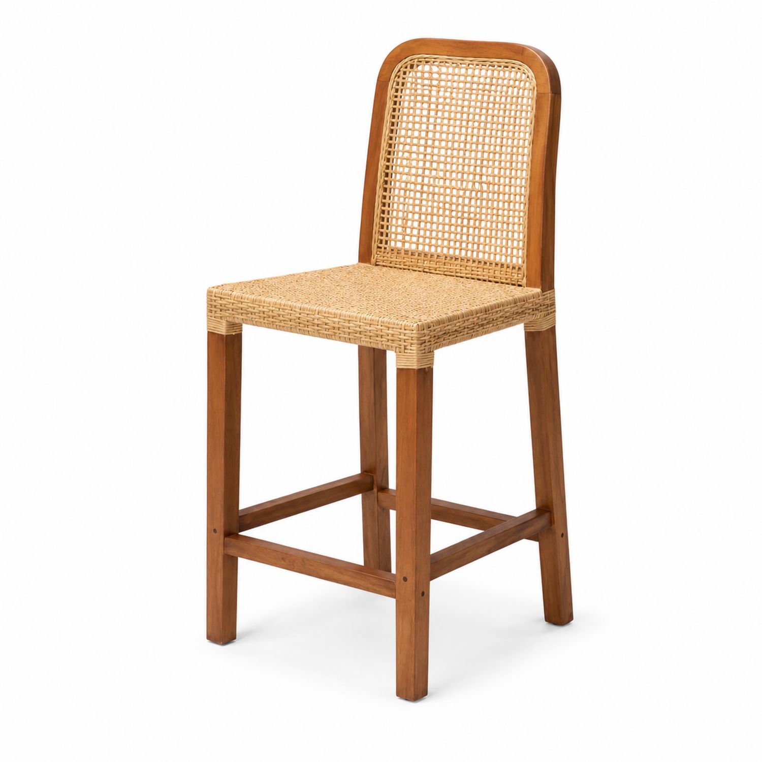 Sgabello da Bar in Legno di Acacia e Rattan Naturale