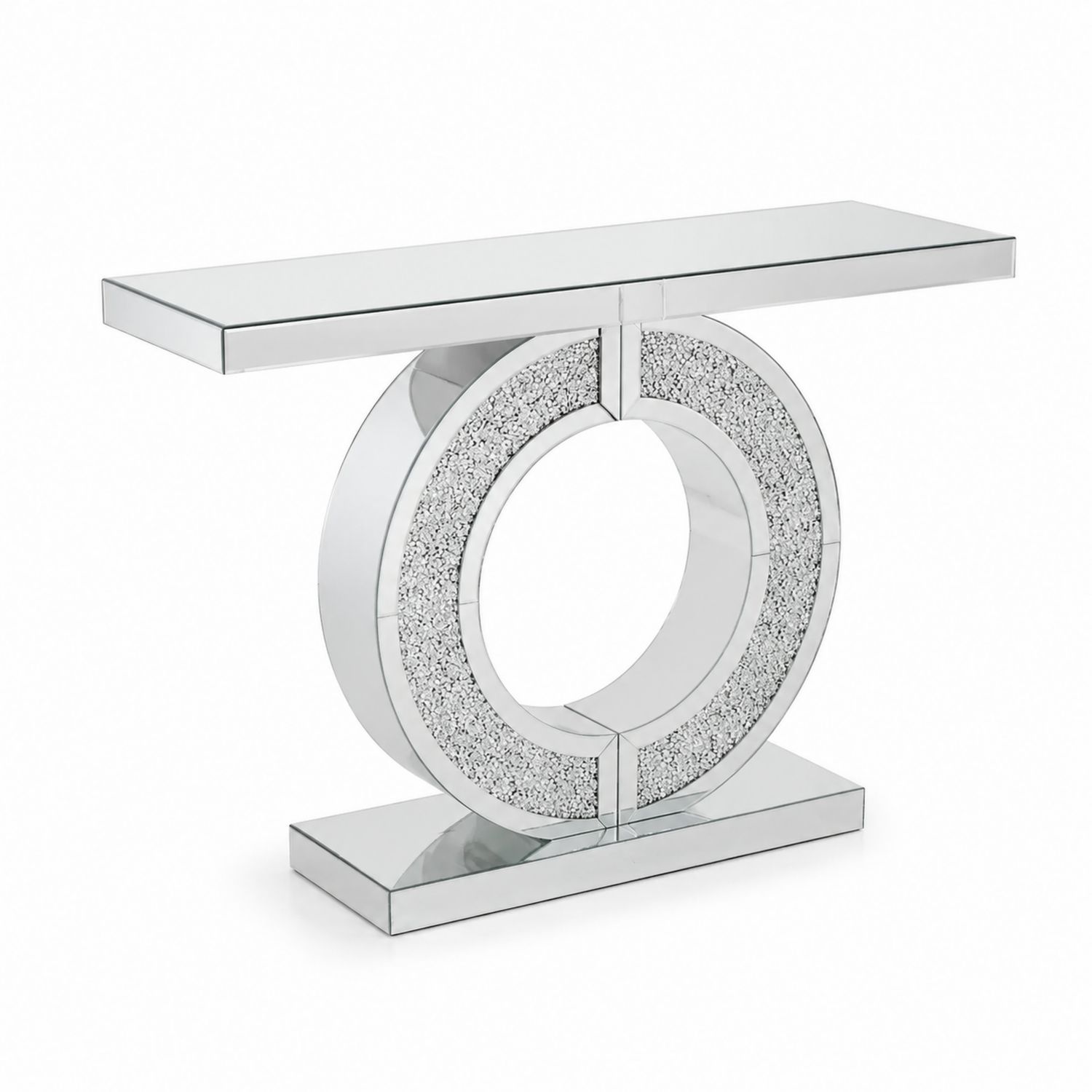 Mesa consola de vidrio espejo y metal cromado plata