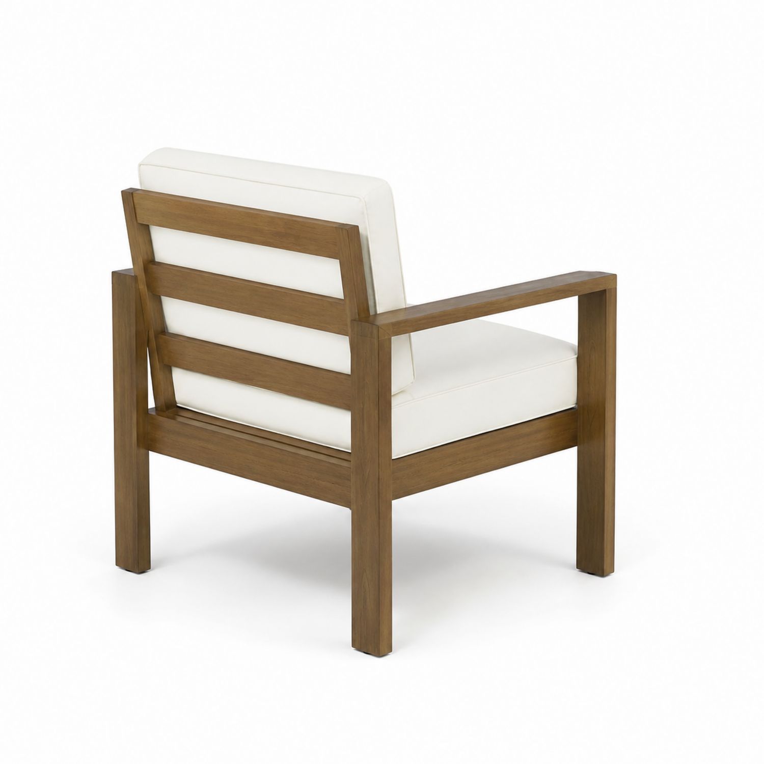 Silla de madera para exterior con cojín beige