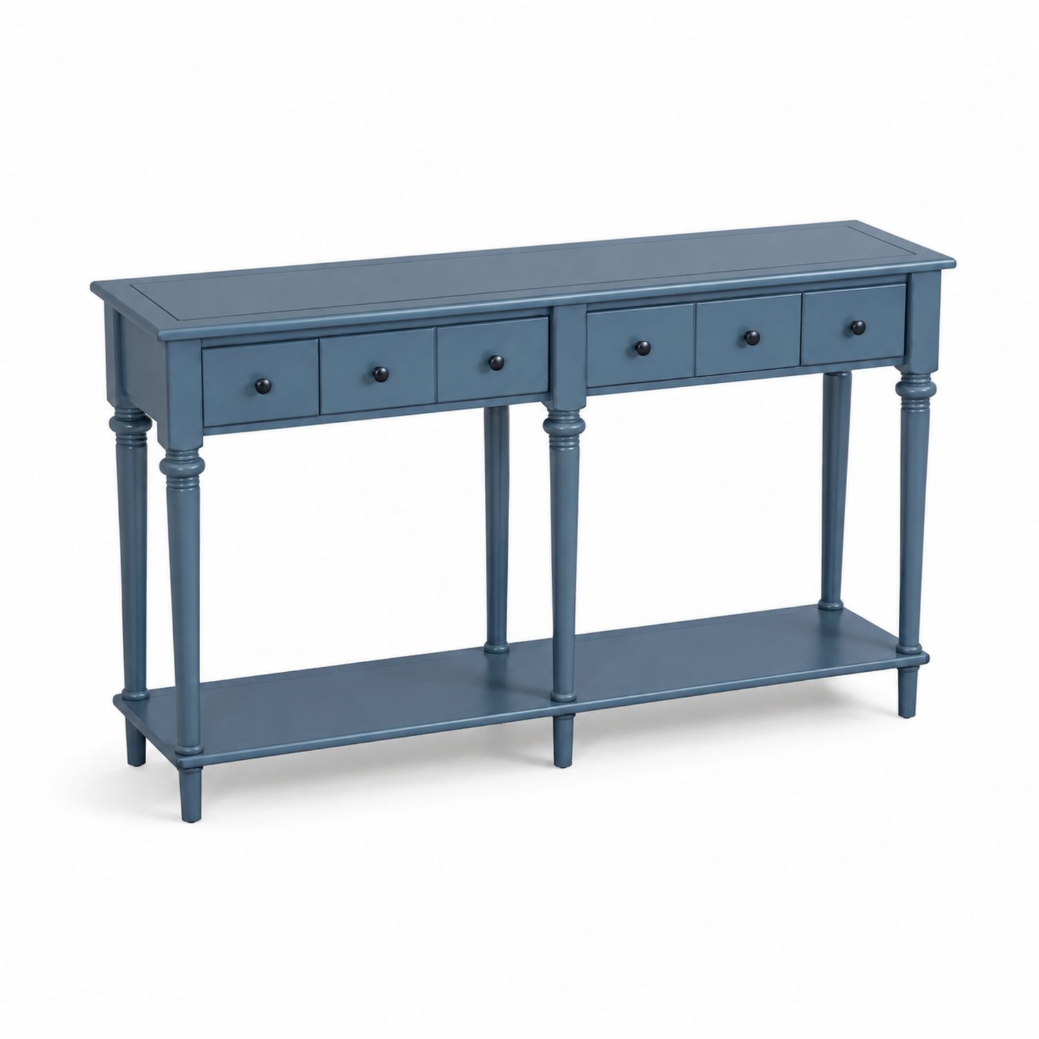 Mesa consola de madera con cajones azul