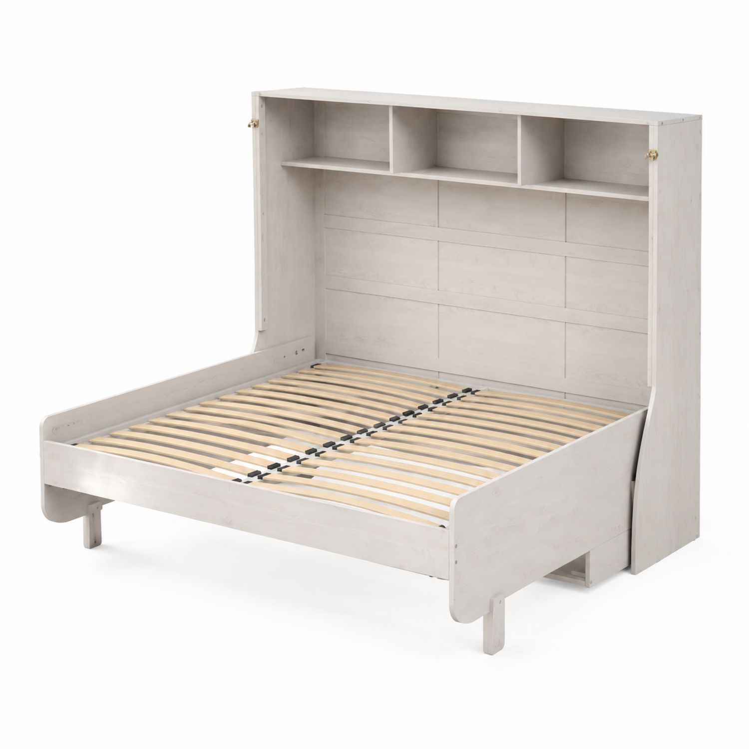 Cama abatible de madera con estantes 200x150 cm Blanco