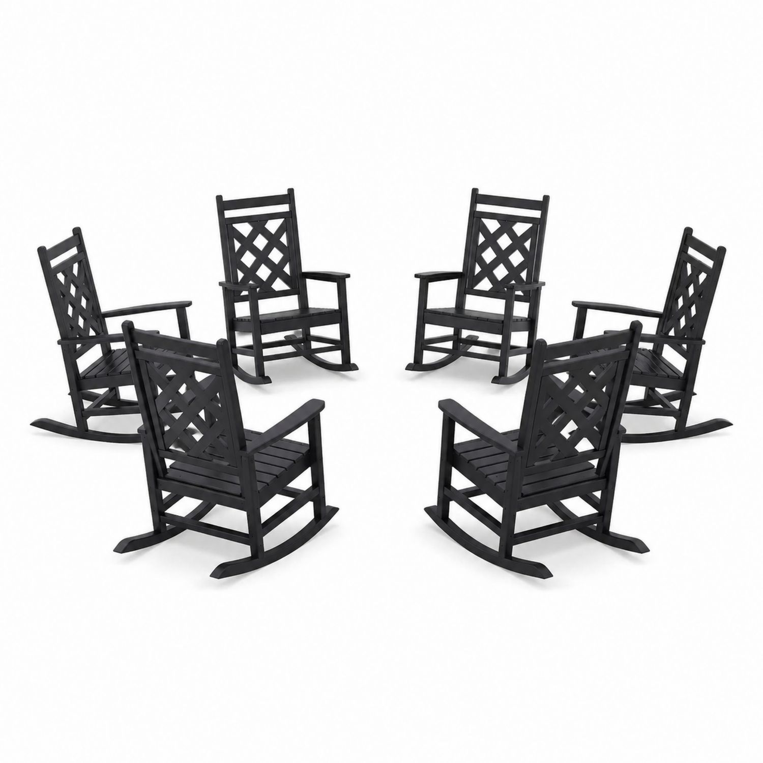 Juego de 6 Sillas Mecedoras de Madera Color Negro