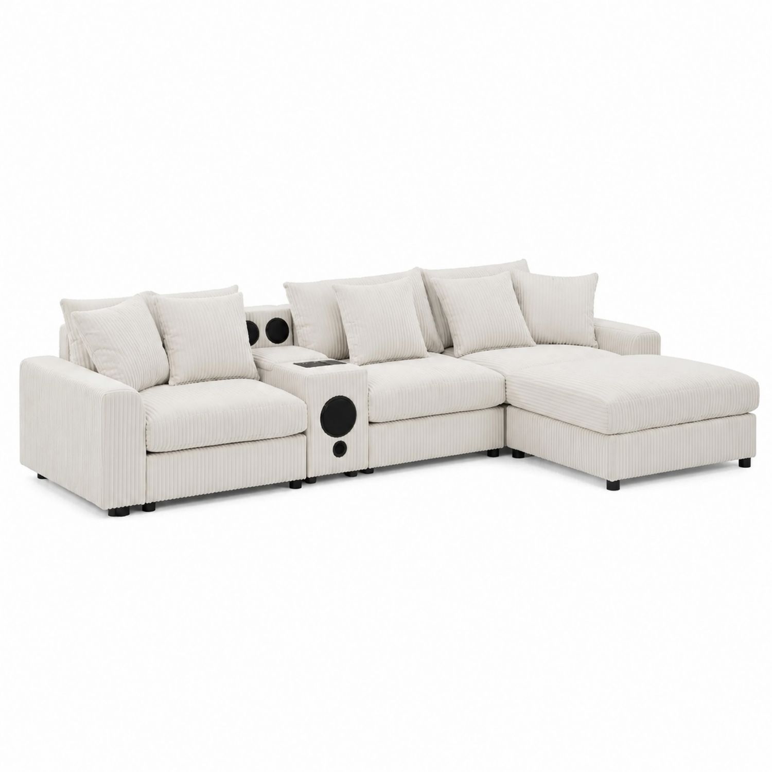 Sofá modular en L con chaise longue, pana Beige, 300x180x85 cm