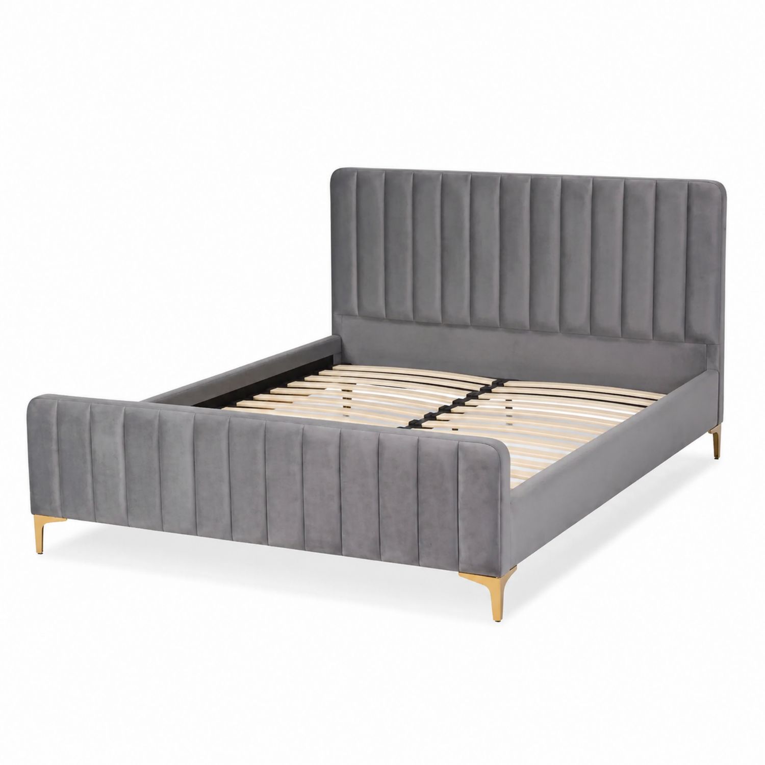 Cama doble de terciopelo gris con patas doradas 200x160 cm