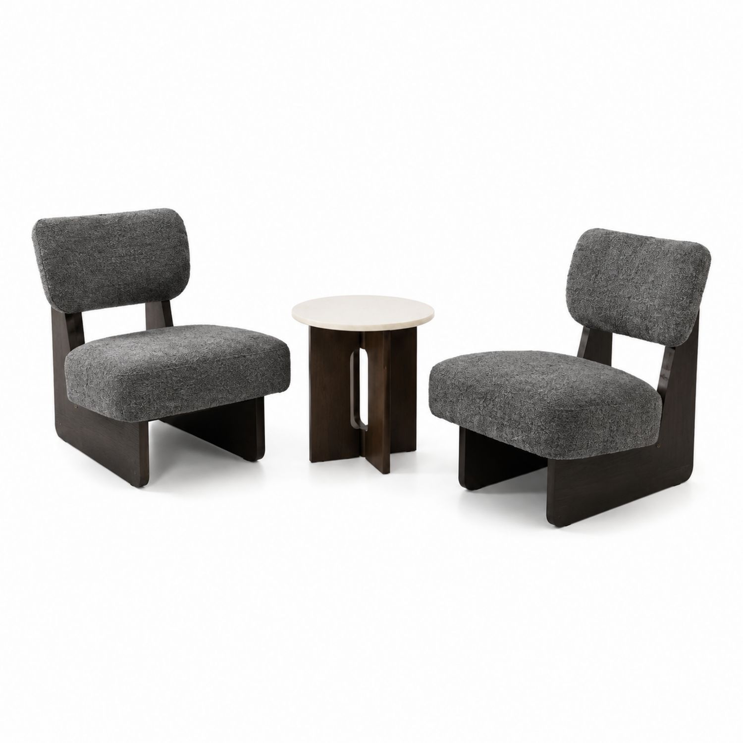 Conjunto de Sillas de Madera y Tela Gris con Mesa Redonda