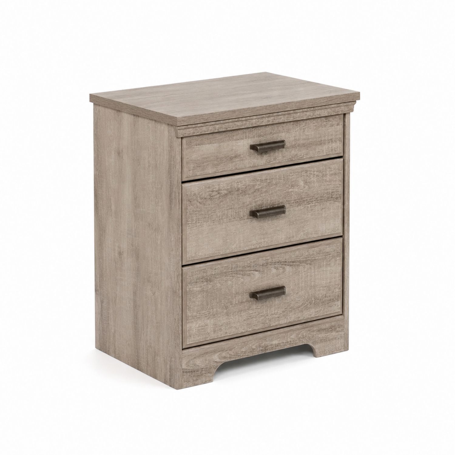 Mesita de noche de madera contrachapada con 3 cajones gris