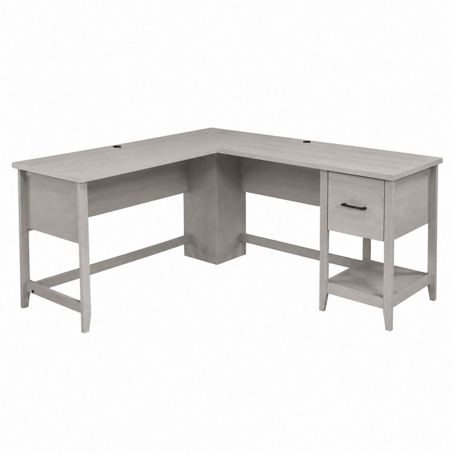 Escritorio en L de MDF gris con cajón y estante, 150x150x75 cm