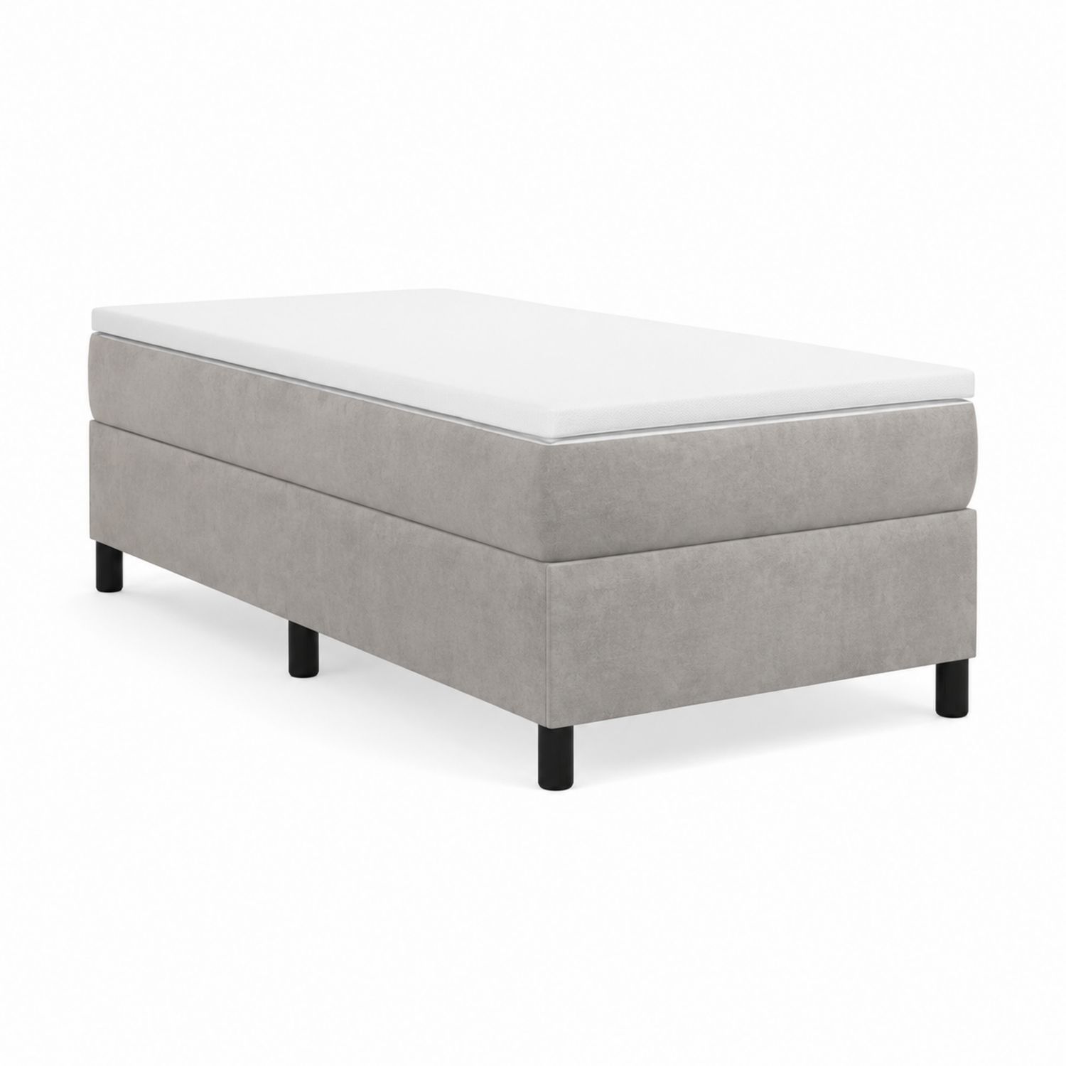 Cama individual 200x90 cm en tejido gris con patas metálicas