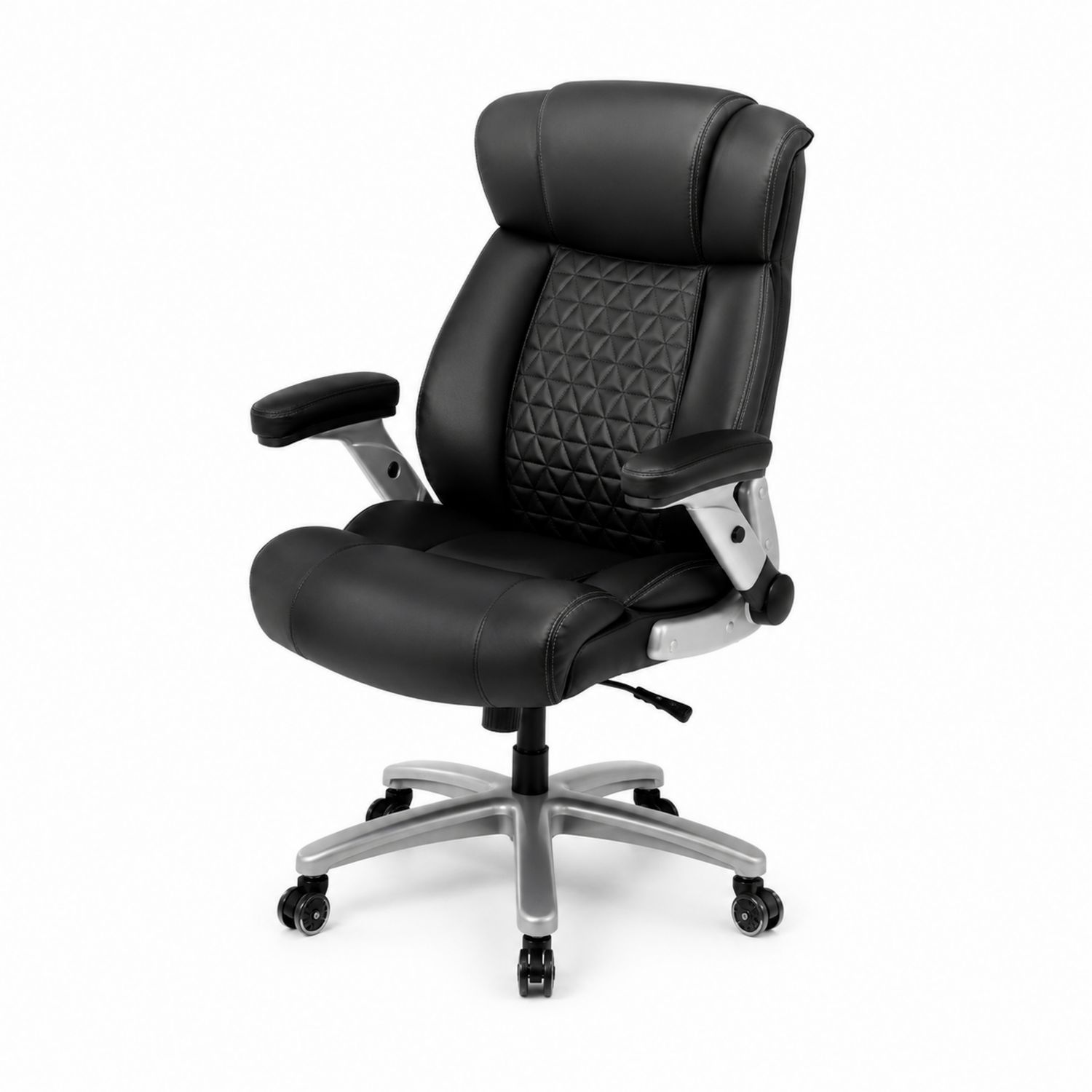Silla de Oficina Ergonómica de Cuero Sintético con Reposabrazos Abatibles, Negro