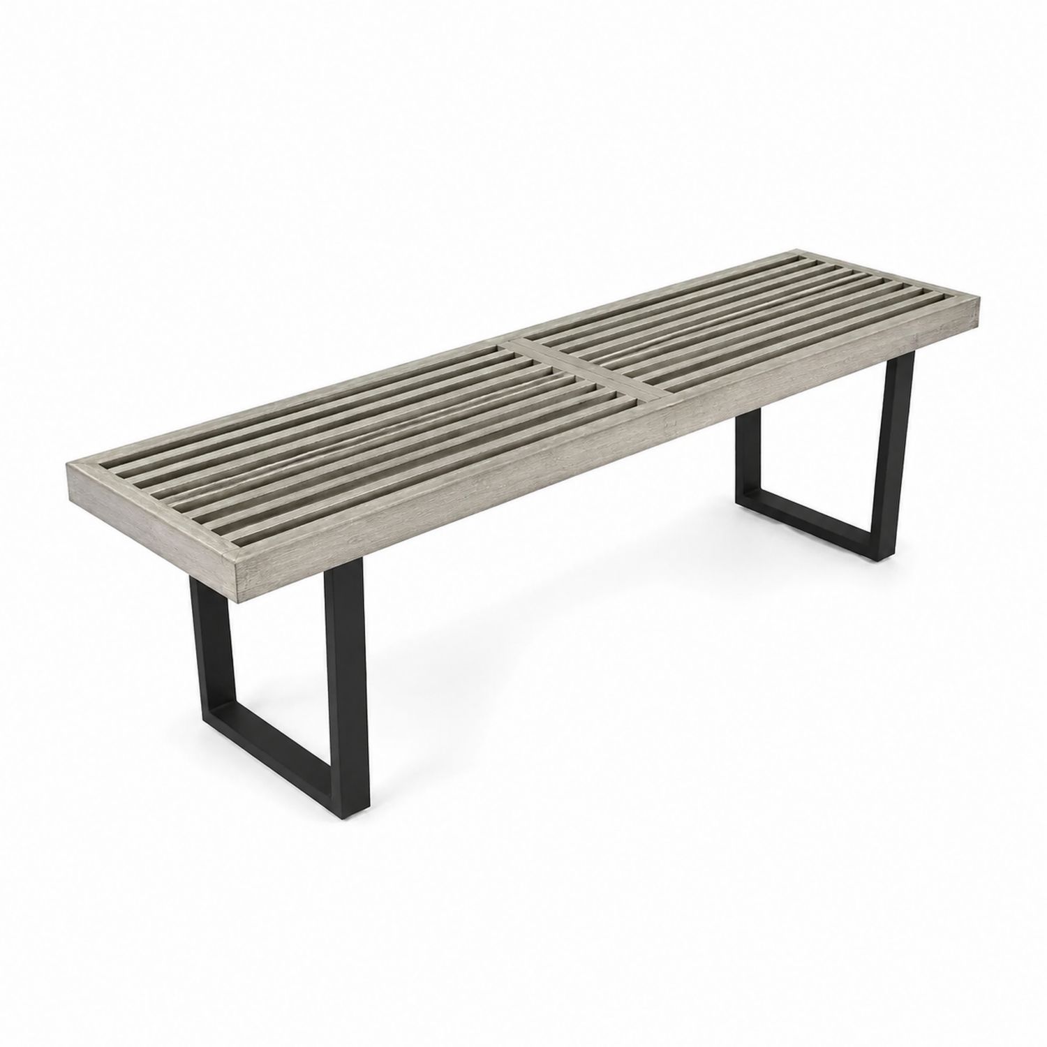 Banco de acacia y acero para exteriores 150cm x 40cm x 45cm
