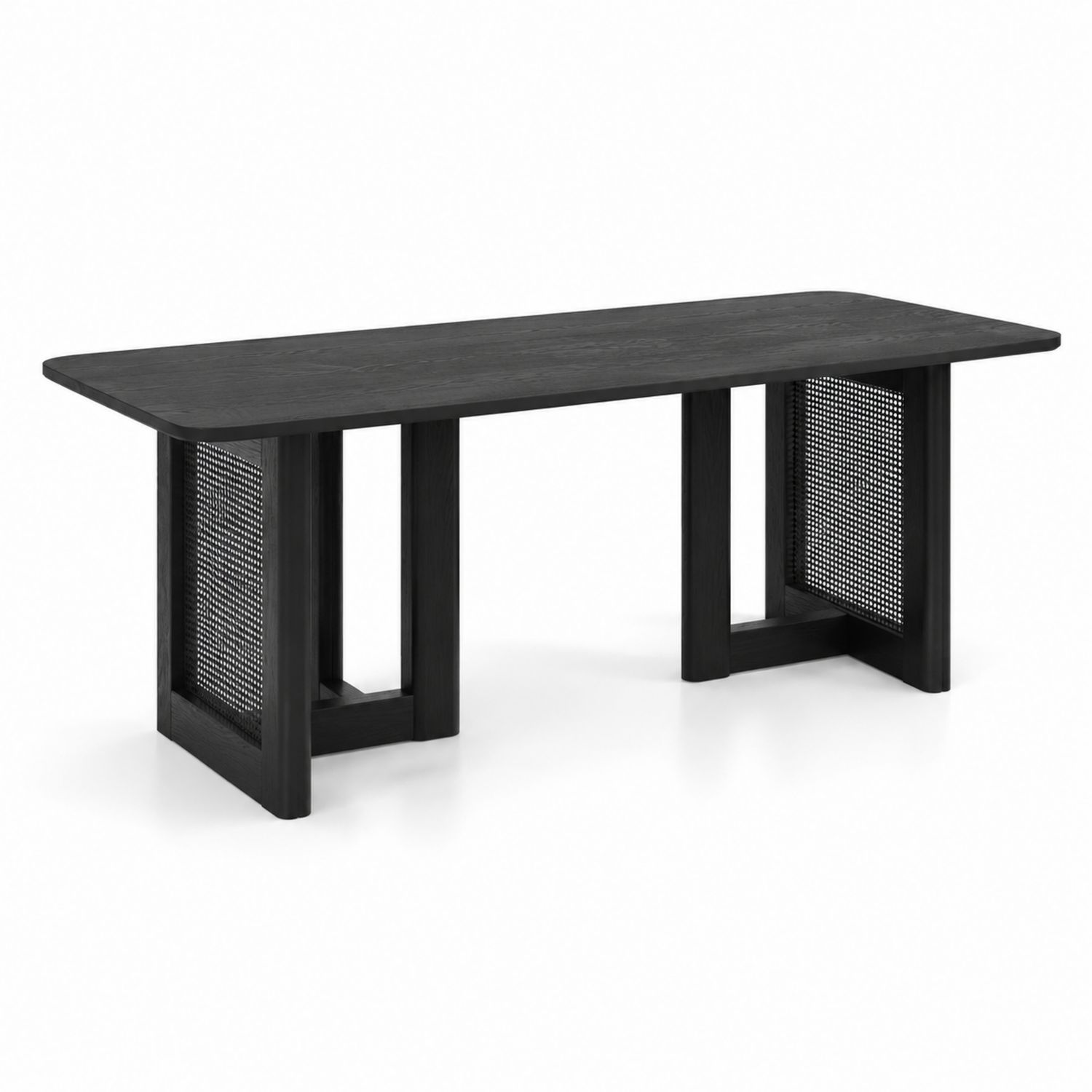 Mesa de comedor rectangular de madera y metal negra