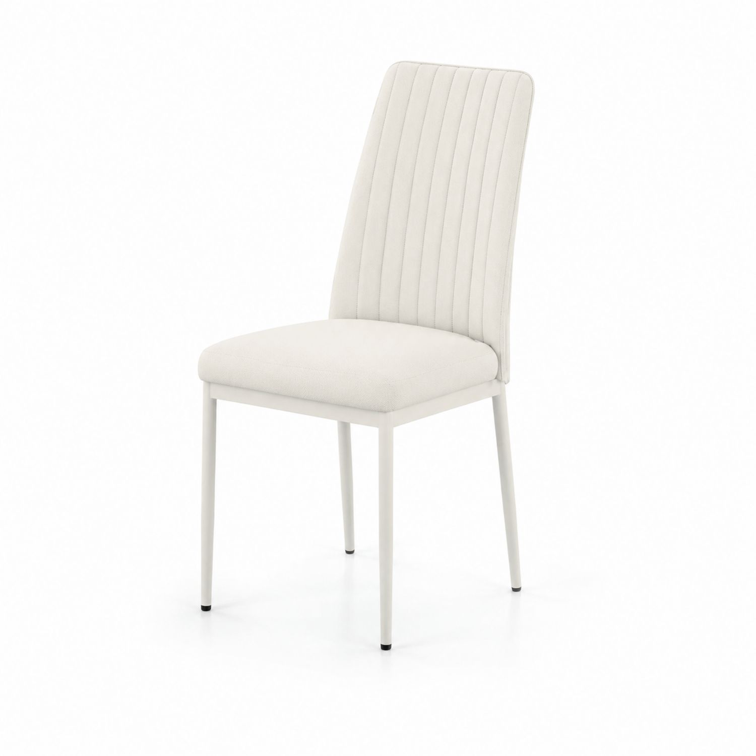 Silla de comedor tapizada en tela blanca con estructura de metal